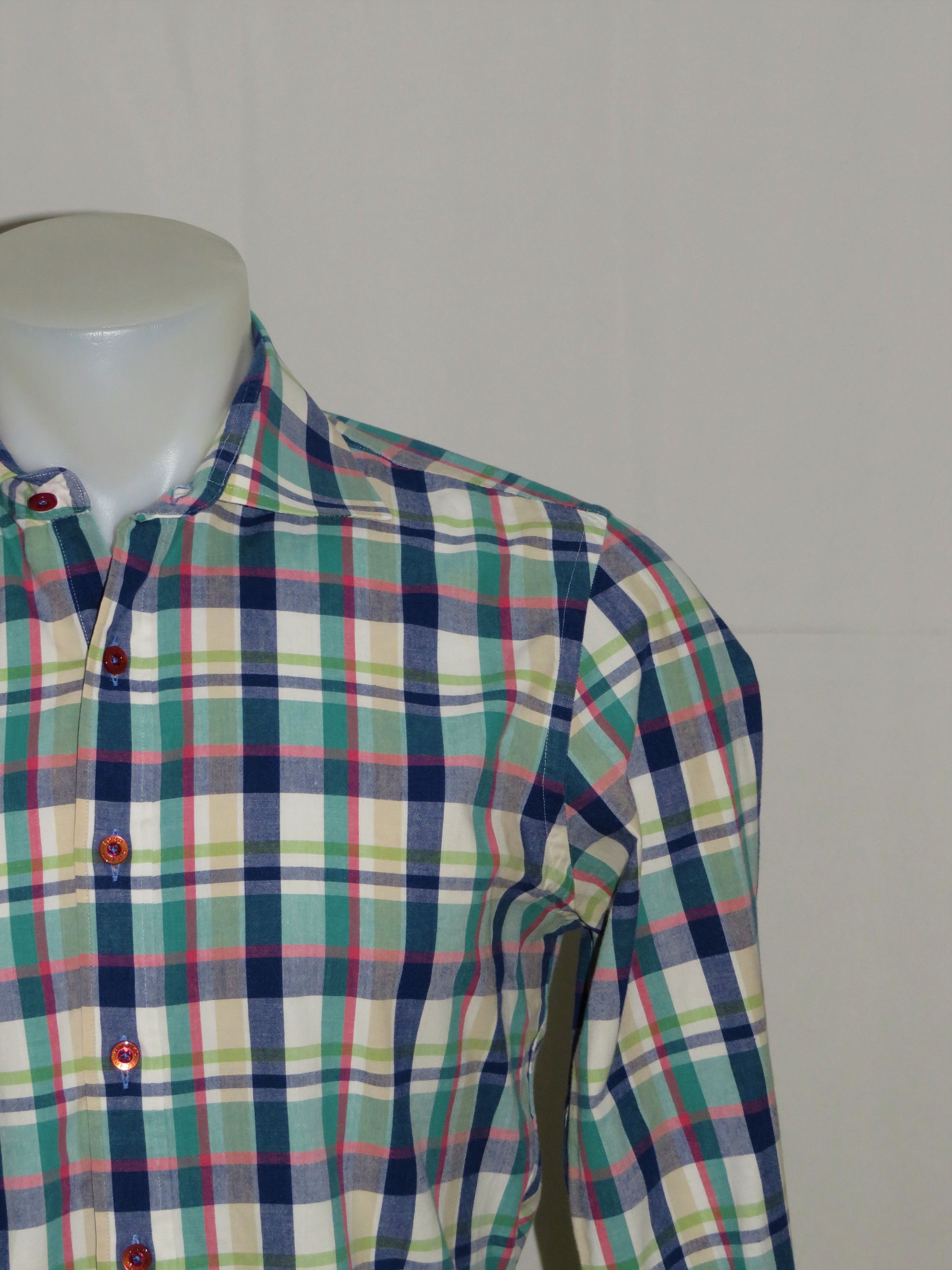 Blue Green Plaid Spread Collar Dress Shirt Size M Shirts Button Ups