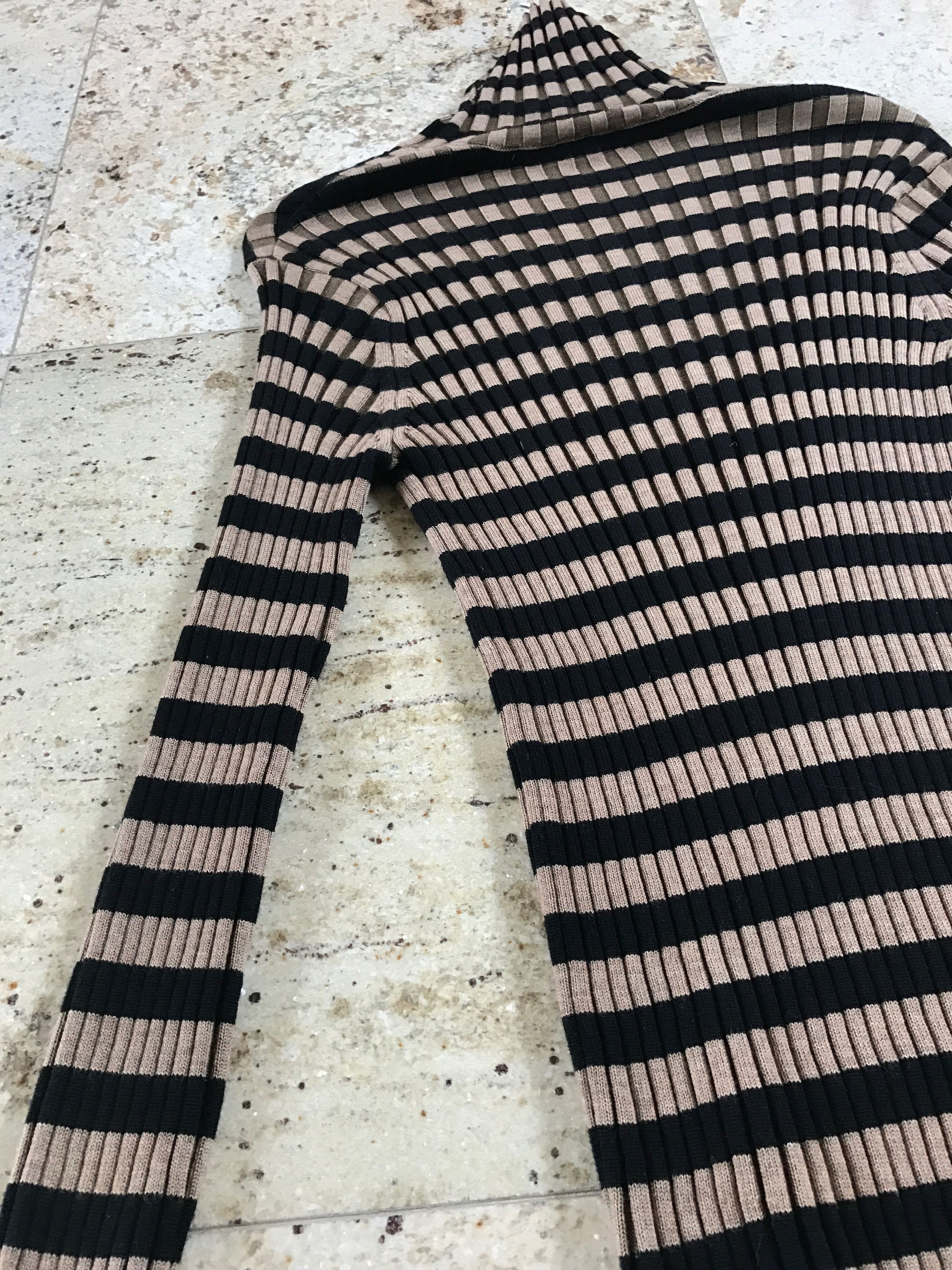 Dries Van Noten Ribbed Camel & Black Turtleneck Size US L / EU 52-54 / 3 - 7 Thumbnail