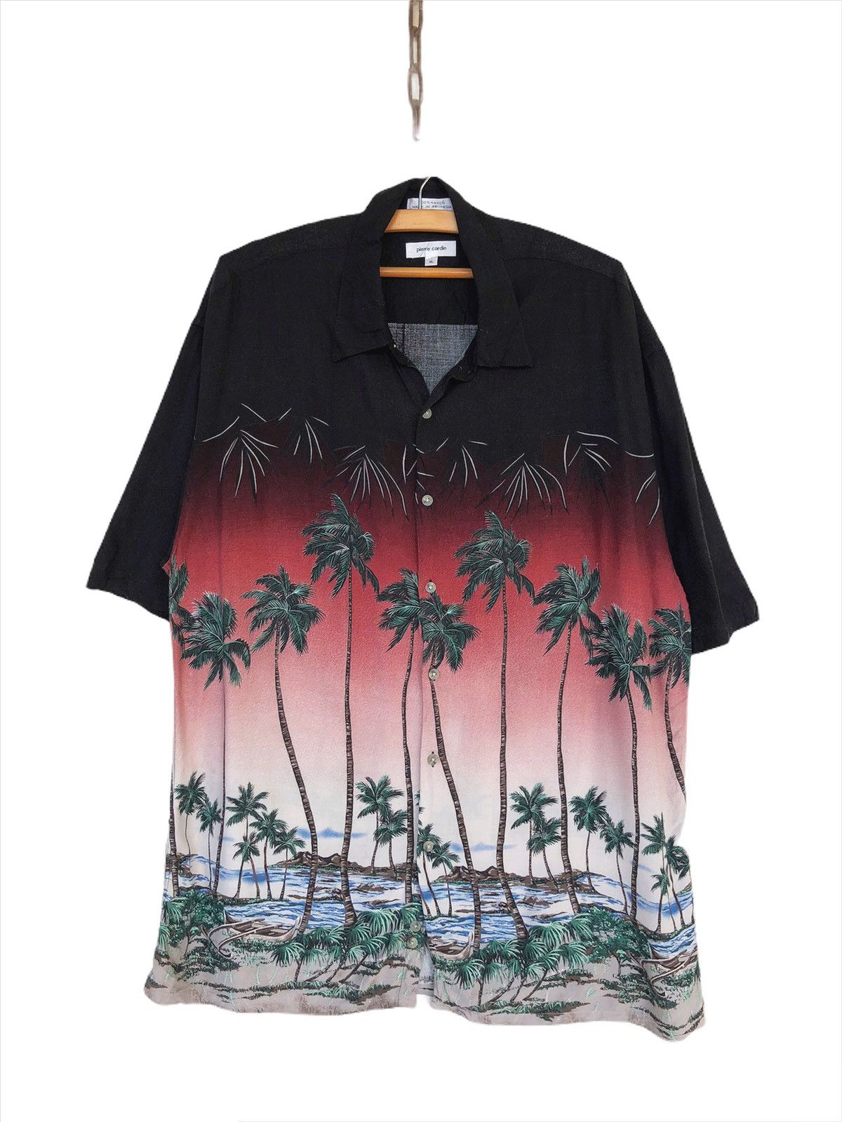 Pierre Cardin Vintage Tall Beach Palm Bottom Border Rayon Hawaiian Shirt Size US XL / EU 56 / 4 - 1 Thumbnail