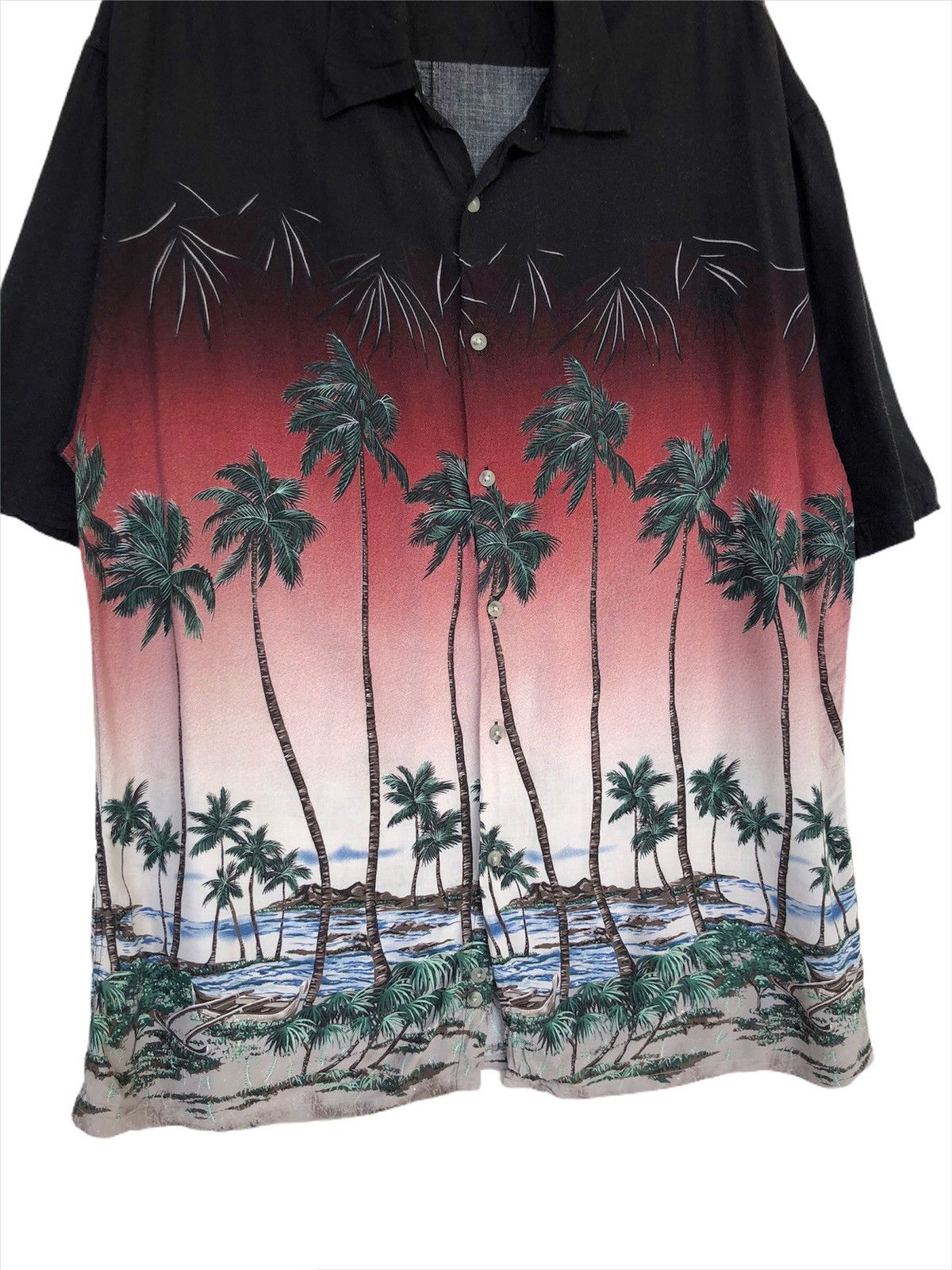 Pierre Cardin Vintage Tall Beach Palm Bottom Border Rayon Hawaiian Shirt Size US XL / EU 56 / 4 - 2 Thumbnail