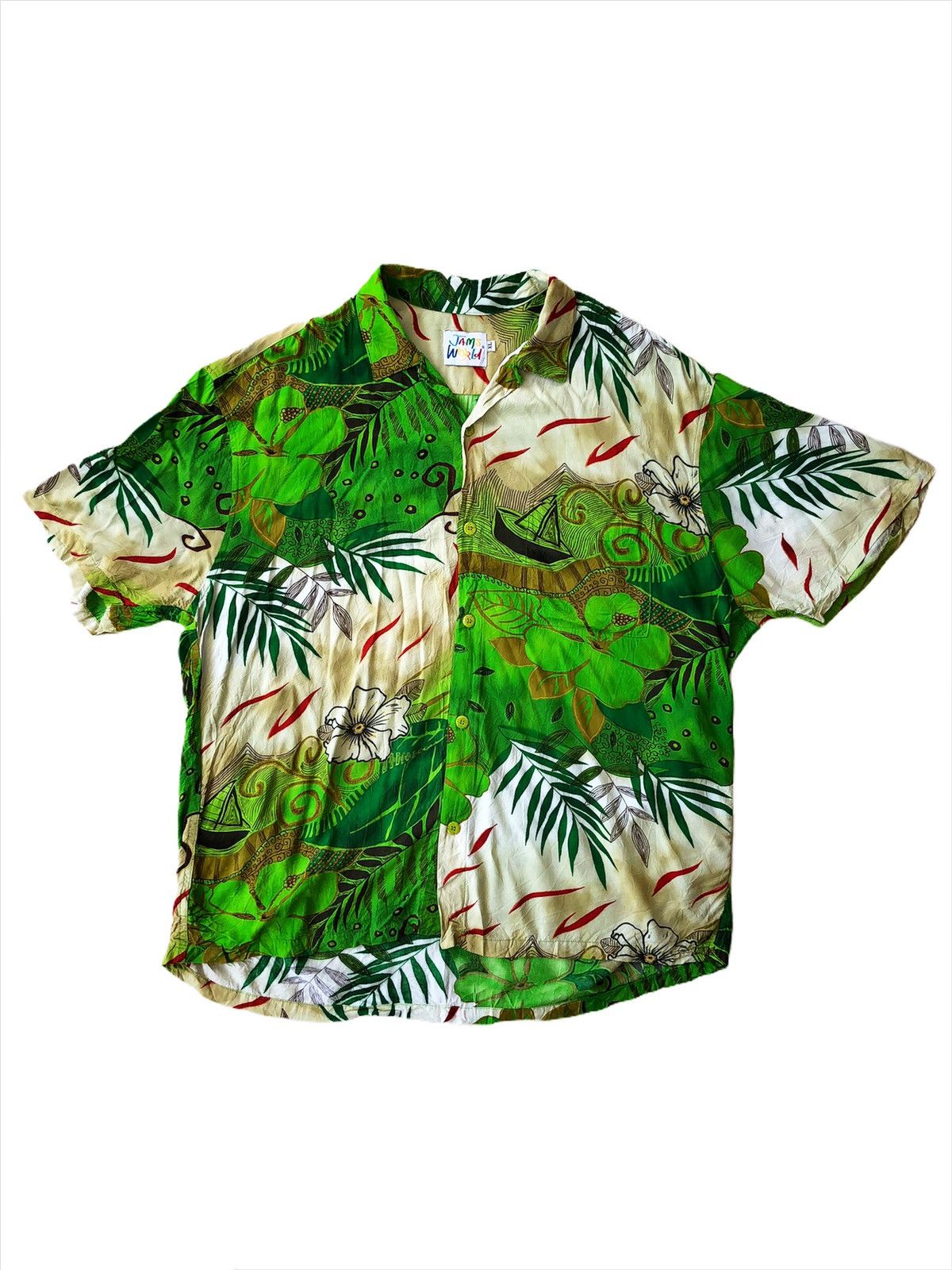 Vintage Jams World 🇺🇸 Mesh Pocket Baggy Rayon Hawaiian Shirt