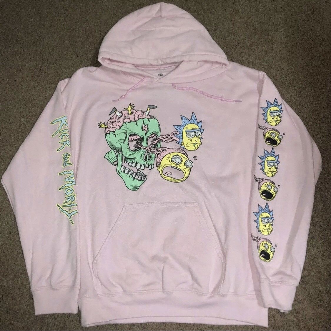 Rick and morty pink skull hoodie sale