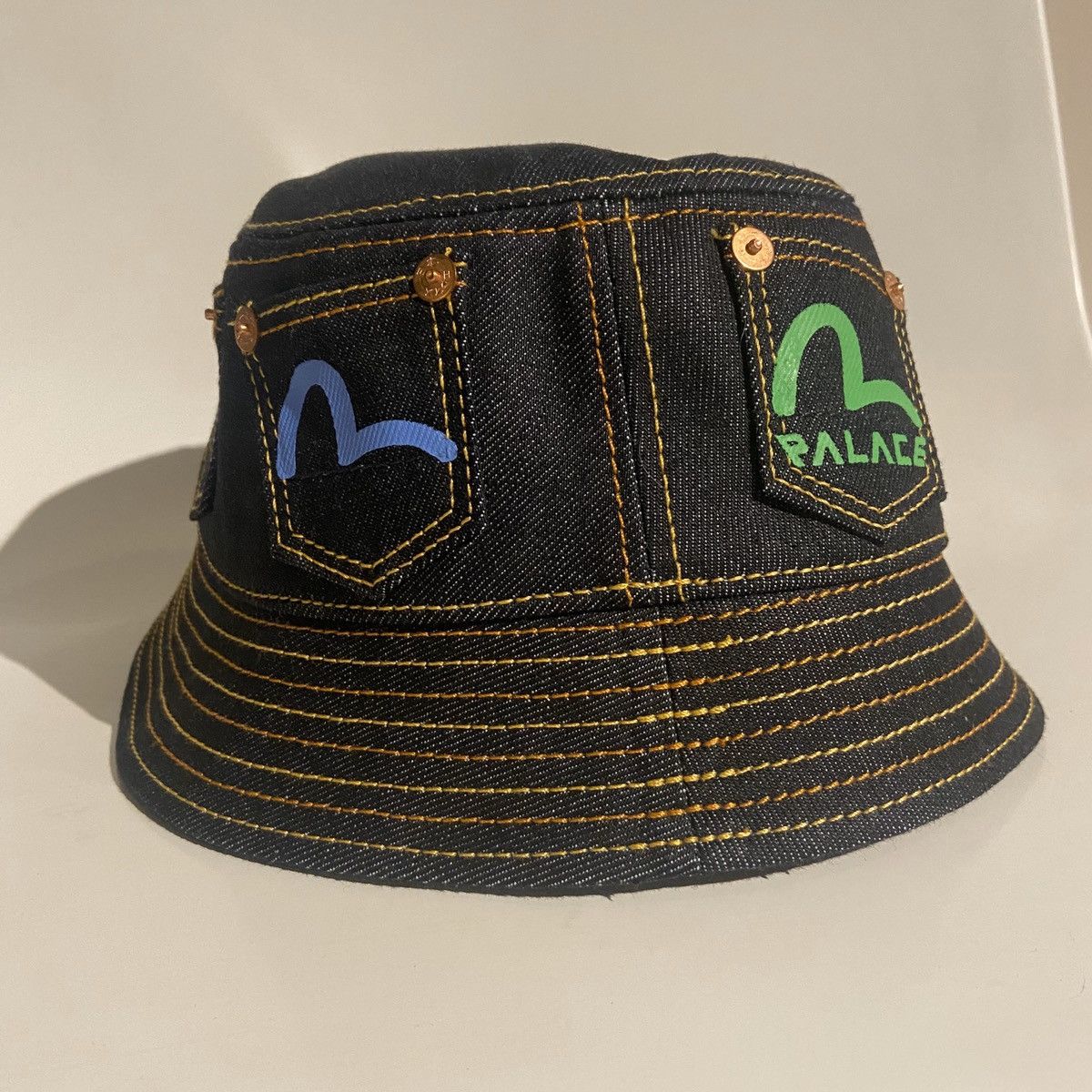 Evisu × Palace EVISU x PALACE Pocket Bucket Hat | Grailed