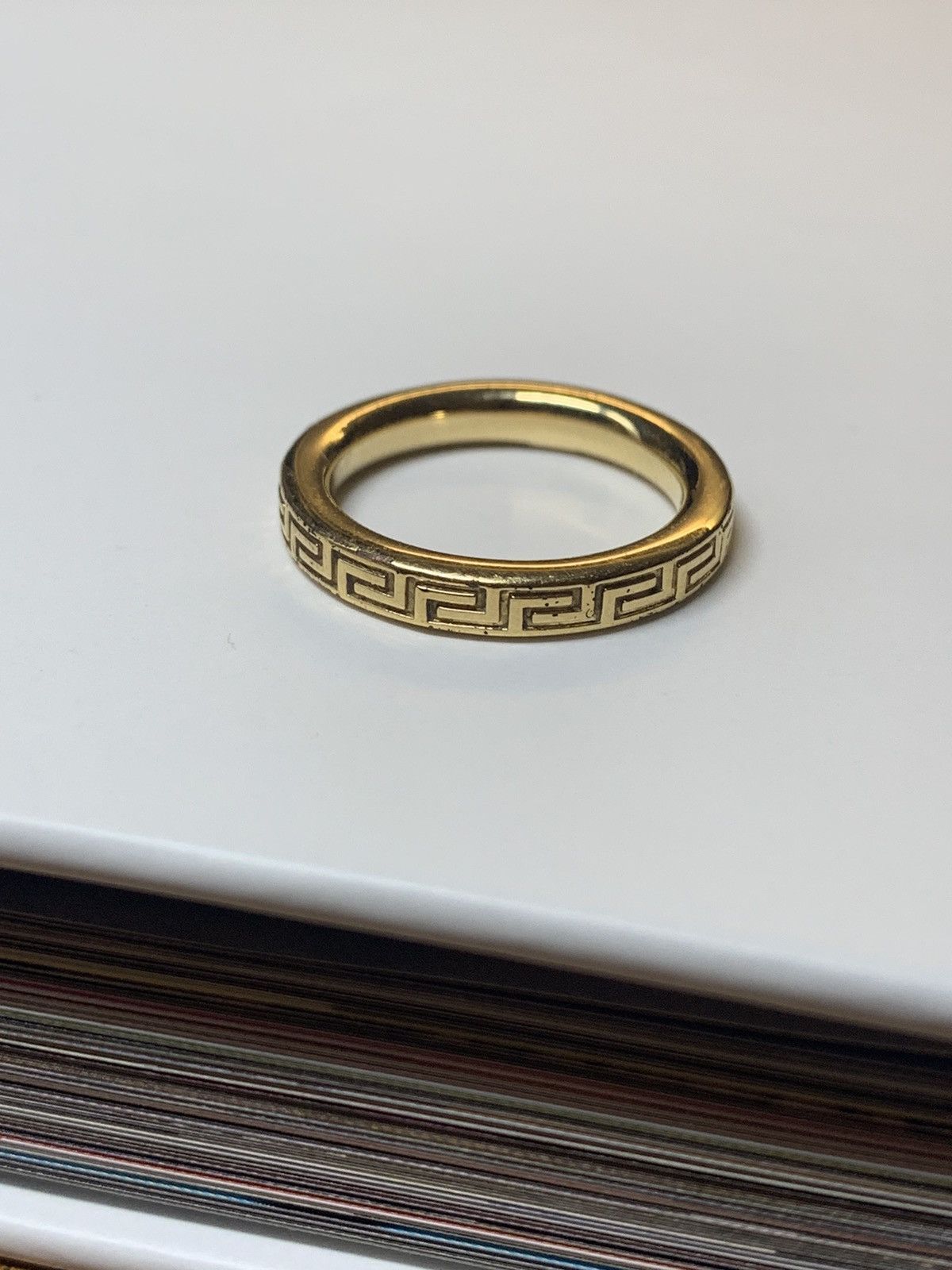 Versace Versace Gold Engraved Greek Key Ring | Grailed