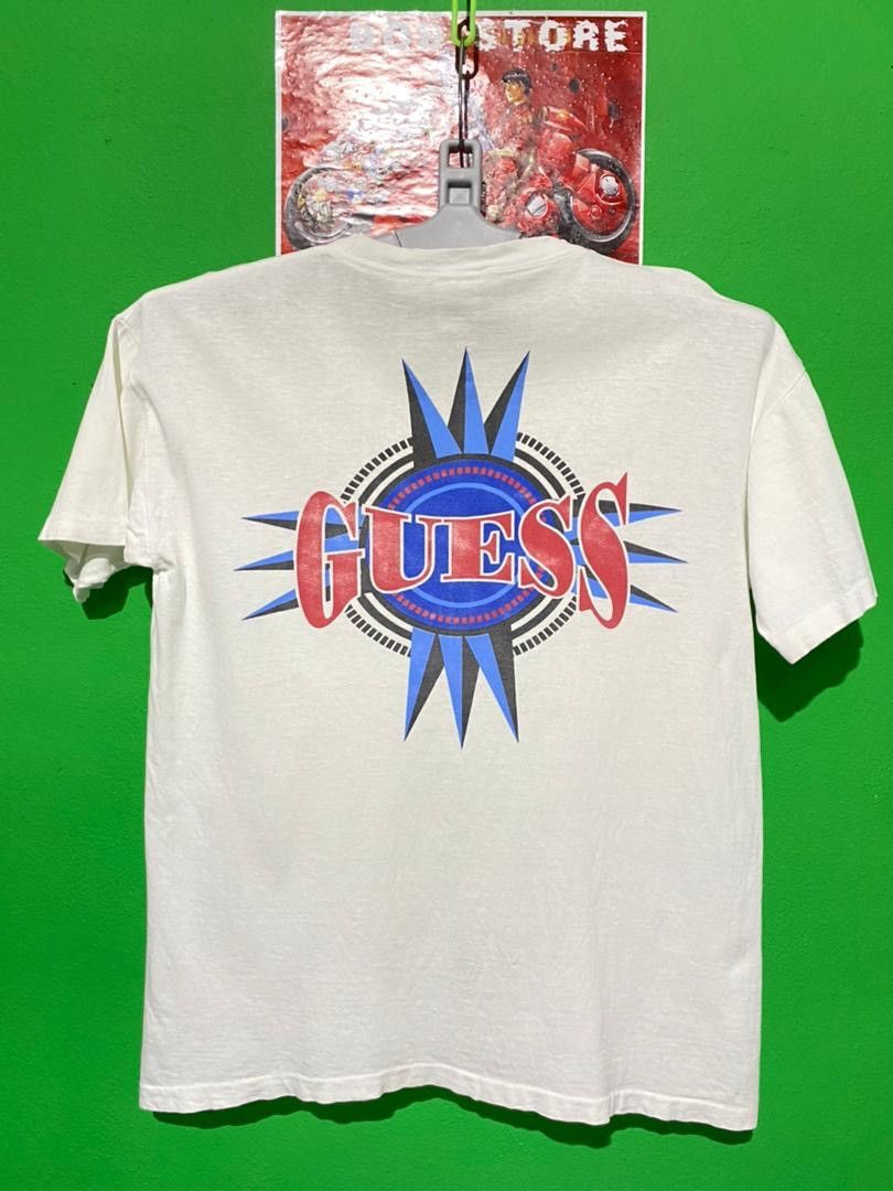 Vintage 90s Light Khaki Green Guess Originals Spell-Out Logo Graphic Tee XL