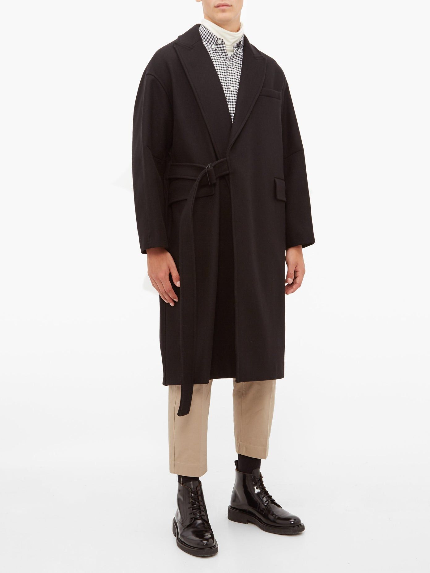 Maison Kitsuné Wrap Coat In Green Black | ModeSens