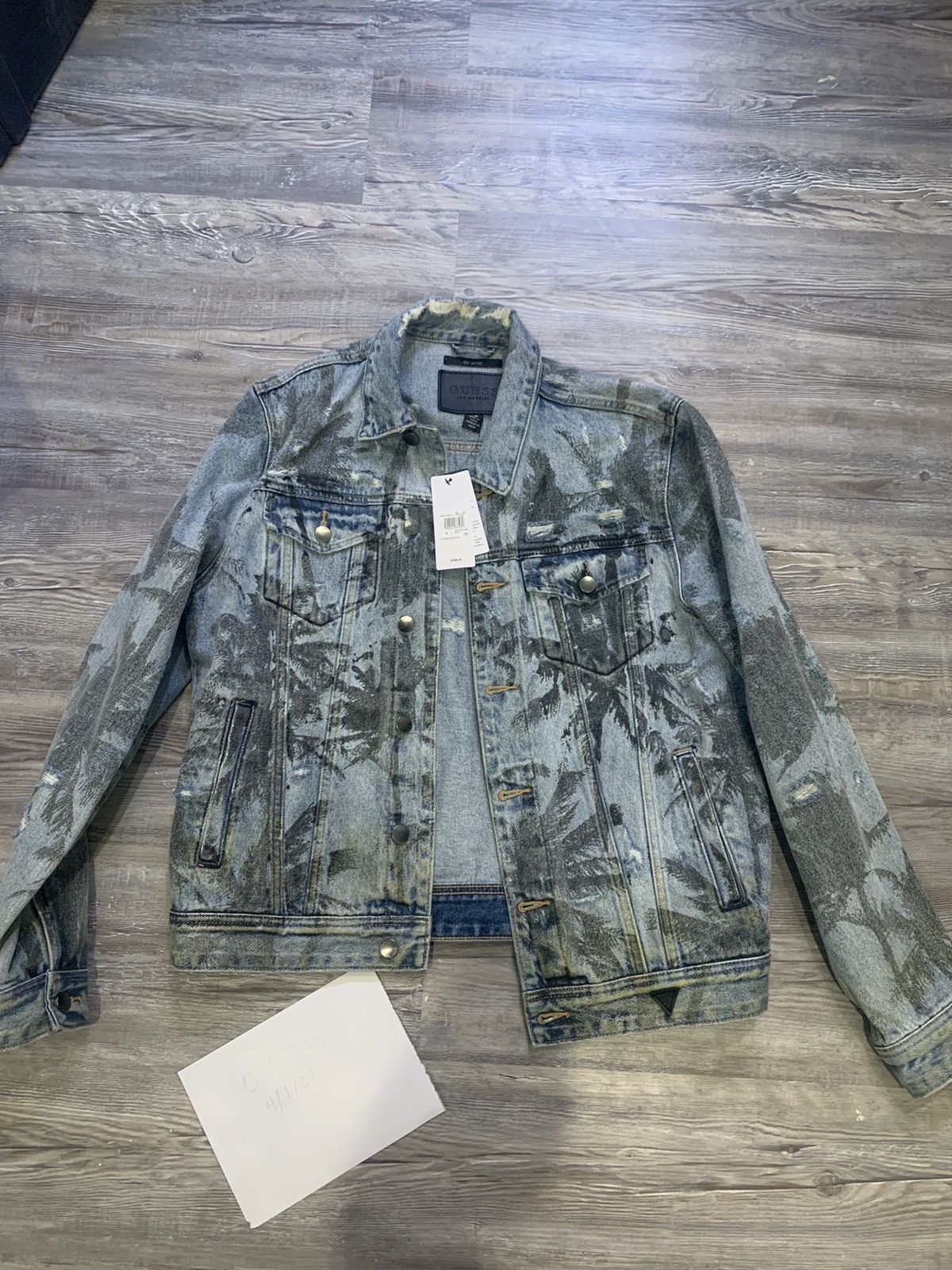 Guess Guess Rex Blue Palm Tree Trucker Distressed Denim Jacket Size US L / EU 52-54 / 3 - 1 Thumbnail