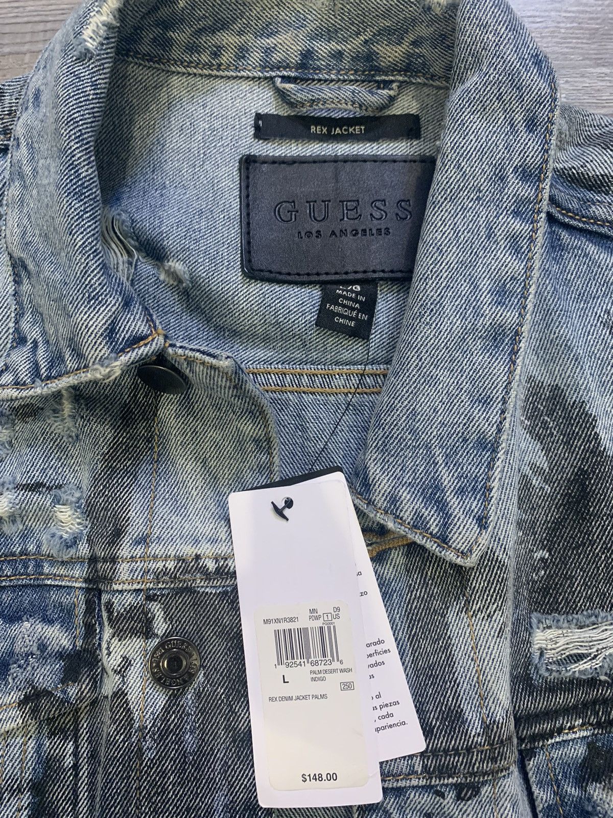 Guess Guess Rex Blue Palm Tree Trucker Distressed Denim Jacket Size US L / EU 52-54 / 3 - 2 Thumbnail