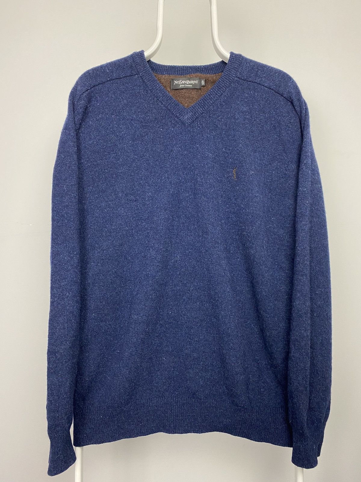 Vintage Yves Saint Laurent vintage sweater YSL knitwear navy jumper Size US XL / EU 56 / 4 - 1 Thumbnail