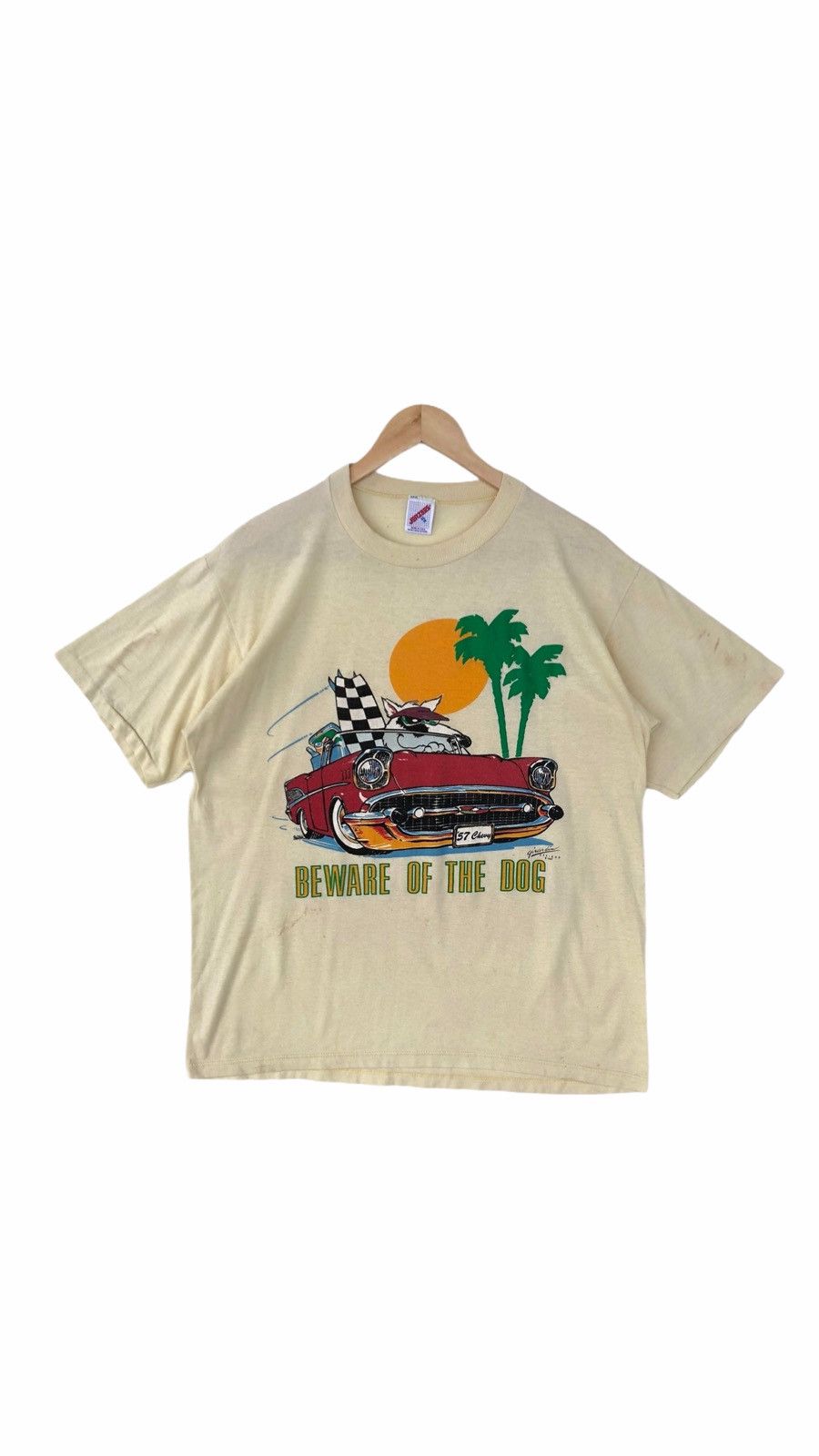 Jerzees × Vintage Vintage Beware Of The Dog T Shirt Size US XL / EU 56 / 4 - 1 Thumbnail