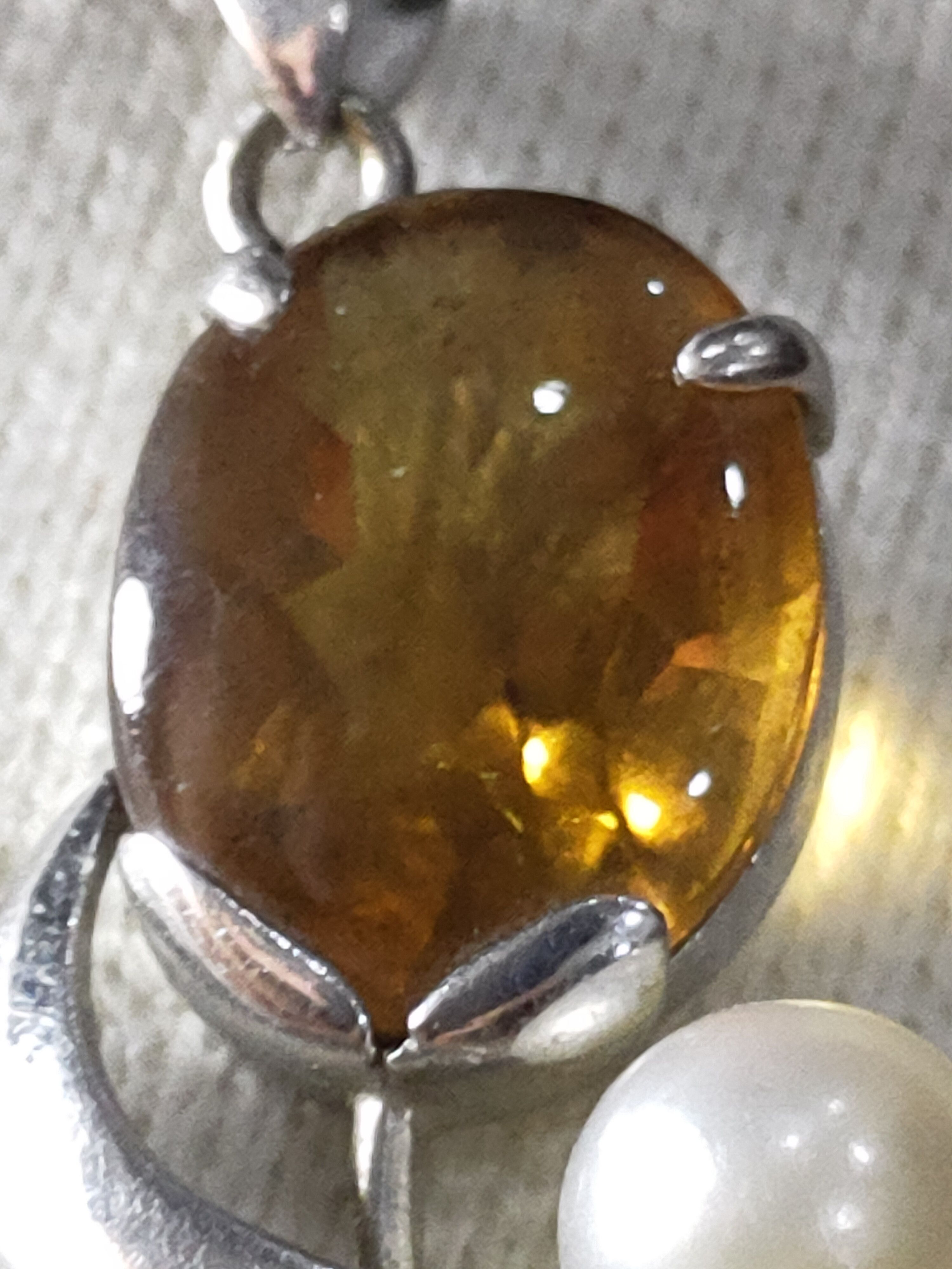 Jewelry AMBER AND PEARL PENDANT 14K WHITE GOLD PLATINUM NECKLACE Size ONE SIZE - 6 Thumbnail