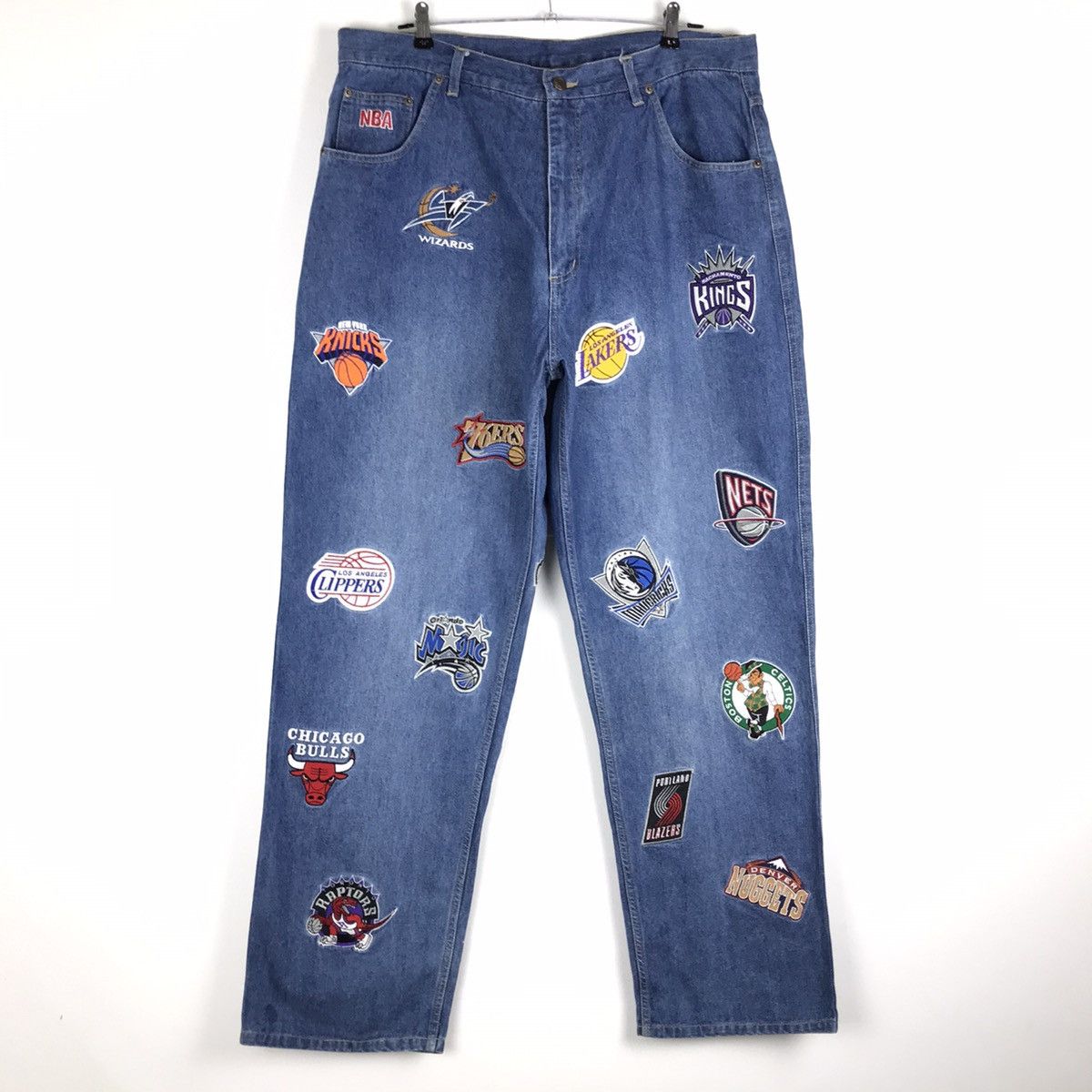 💥NEED GONE💥BD7 Vintage All Team NBA Fullprint Denim Pants