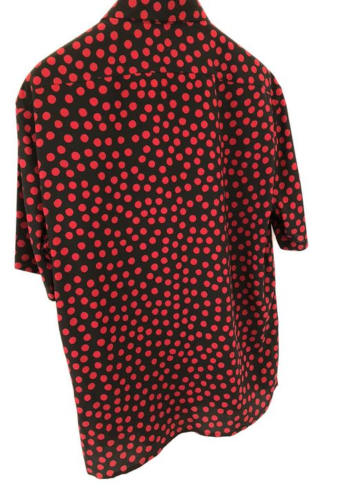 Saint Laurent Paris Crepe De Chine Polo Shirt with Polka Dots in Red ...