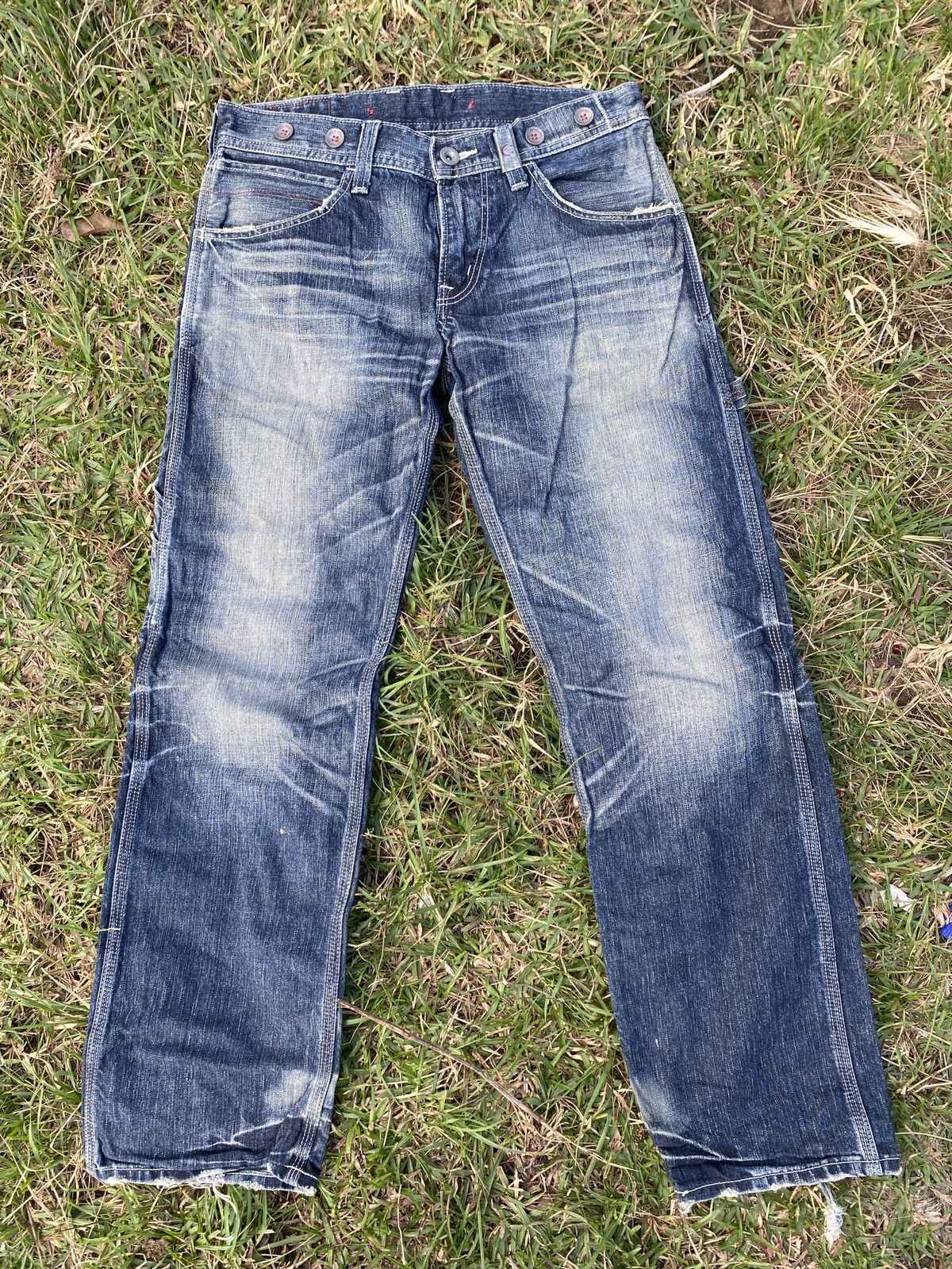 Edwin × Japanese Brand × Vintage Edwin Blue Trip Distressed Denim Jeans Size US 33 - 1 Thumbnail