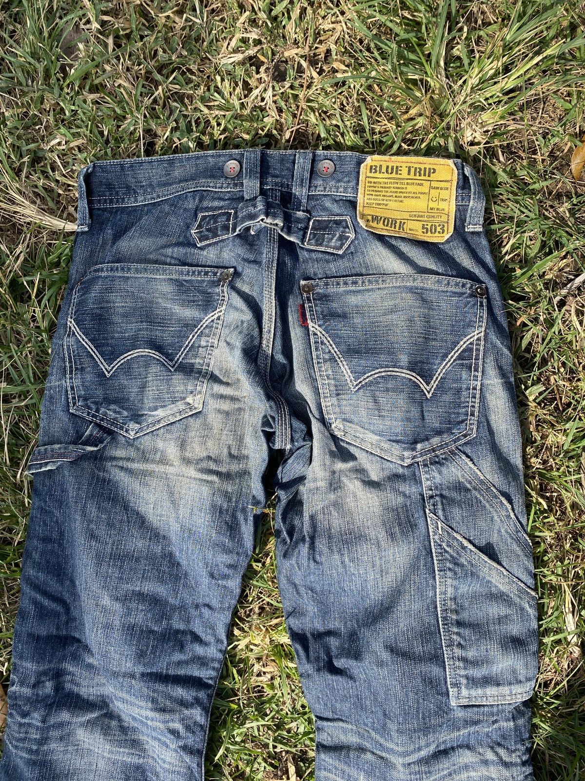Edwin × Japanese Brand × Vintage Edwin Blue Trip Distressed Denim Jeans Size US 33 - 5 Thumbnail
