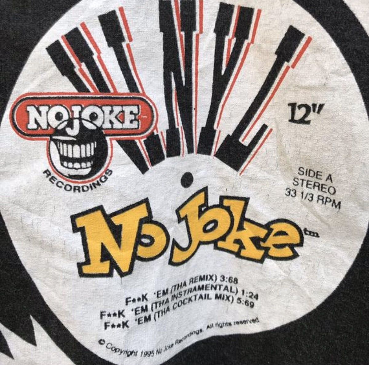 Vintage Vintage 90s NO JOKE vinyl records tee streetwear Size US M / EU 48-50 / 2 - 3 Thumbnail