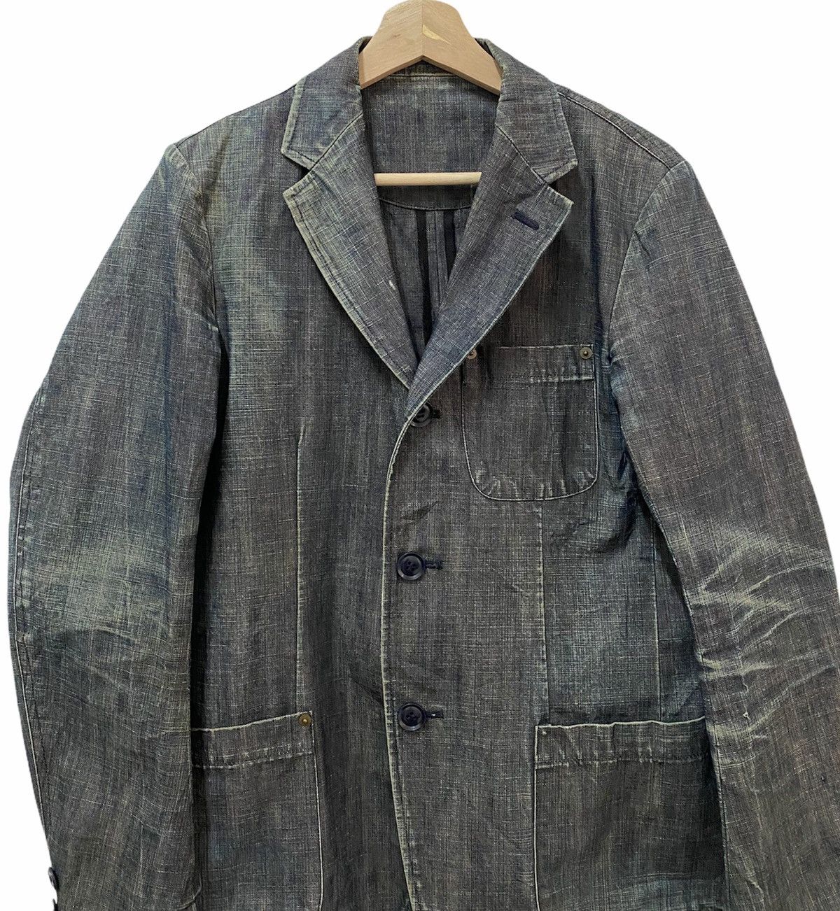 If Six Was Nine RARE 🇯🇵 Point Japan Distressed Denim Blazer Jacket Size US S / EU 44-46 / 1 - 2 Thumbnail