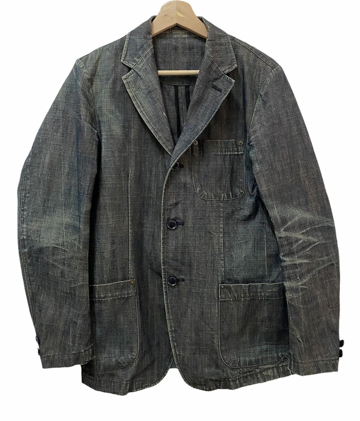 If Six Was Nine RARE 🇯🇵 Point Japan Distressed Denim Blazer Jacket Size US S / EU 44-46 / 1 - 1 Thumbnail