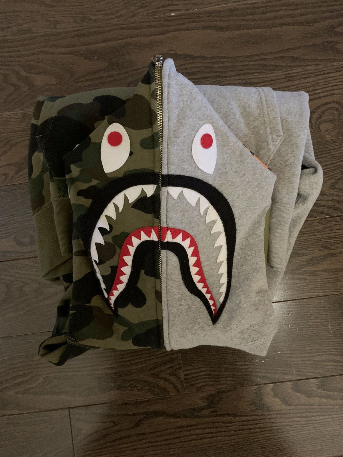 Bape Half Grey Camo Full Zip popular Hoodie