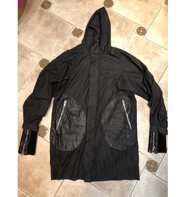 Designer zip leather rain parka jacket