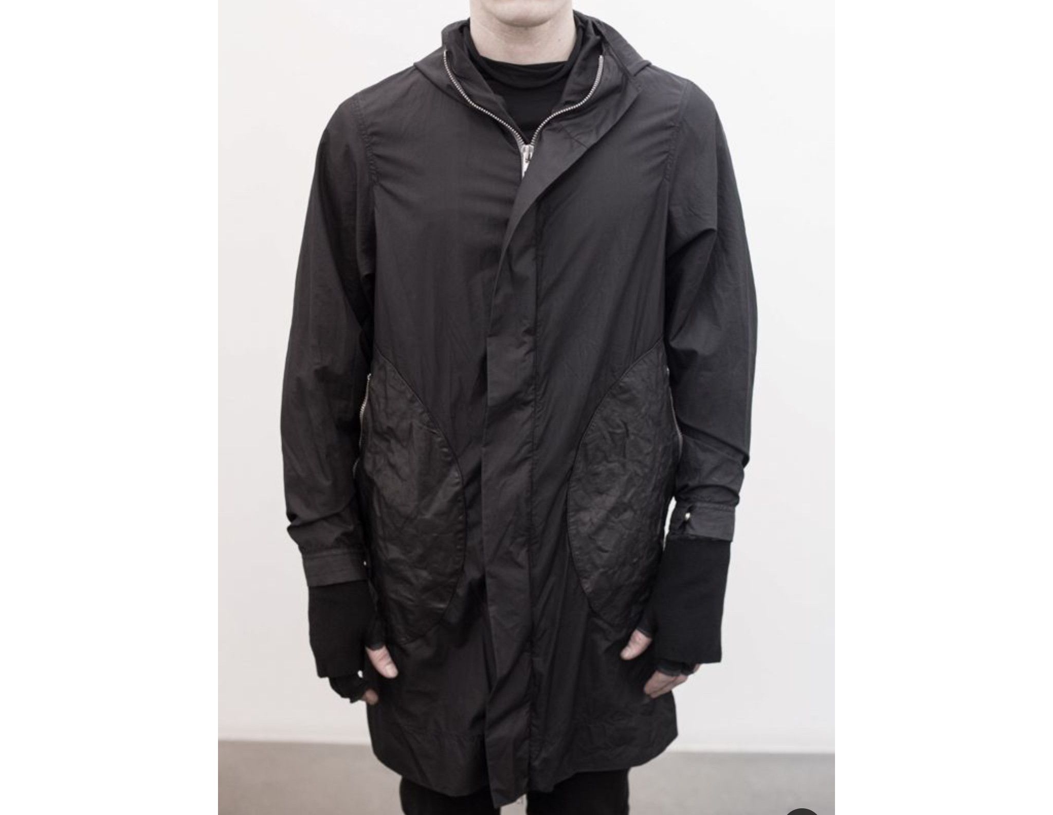 Designer zip leather rain parka jacket