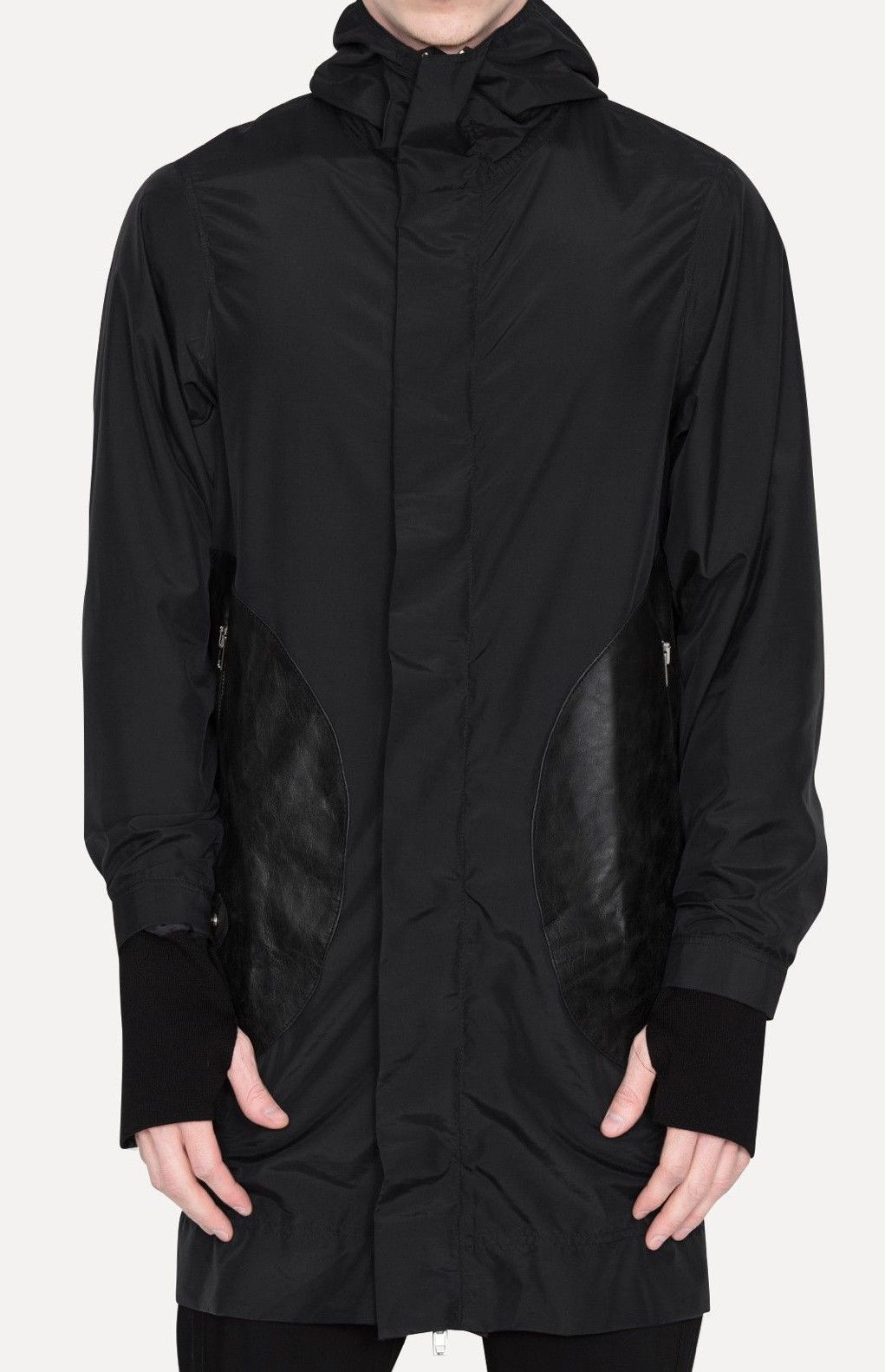 Designer zip leather rain parka jacket