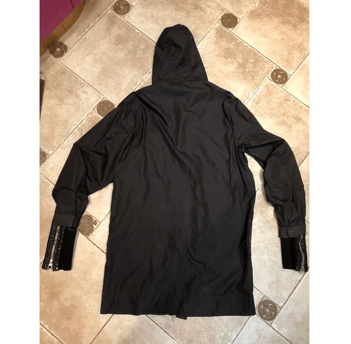 Designer zip leather rain parka jacket