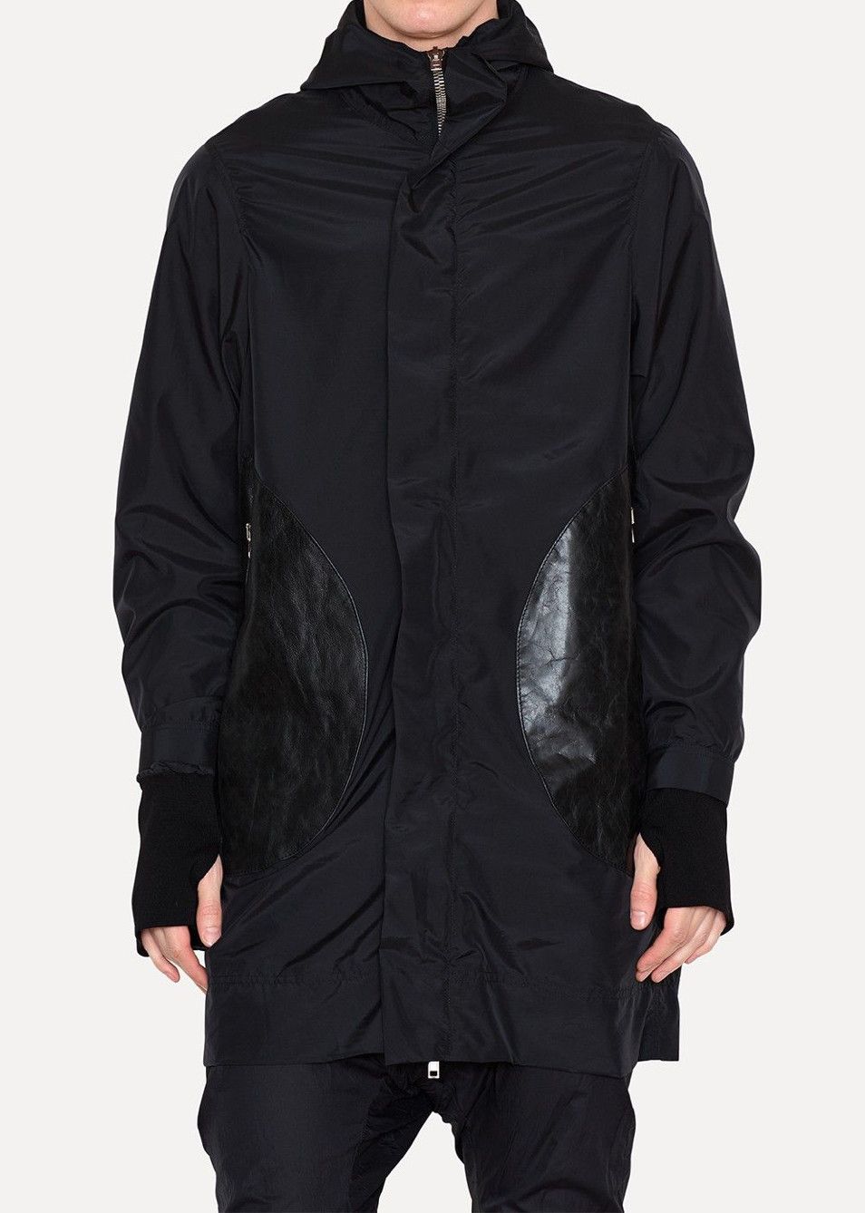 Designer zip leather rain parka jacket