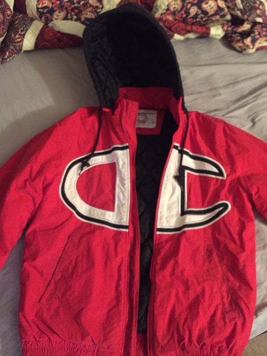 Supreme champion puffy jacket on sale red