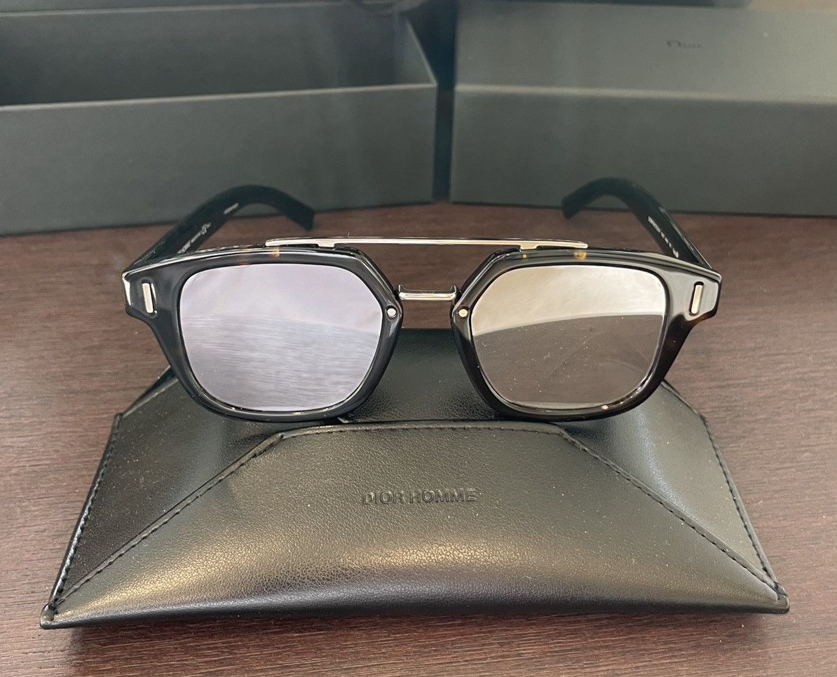 Dior HOMME silver mirror lens dark tortoise sunglasses