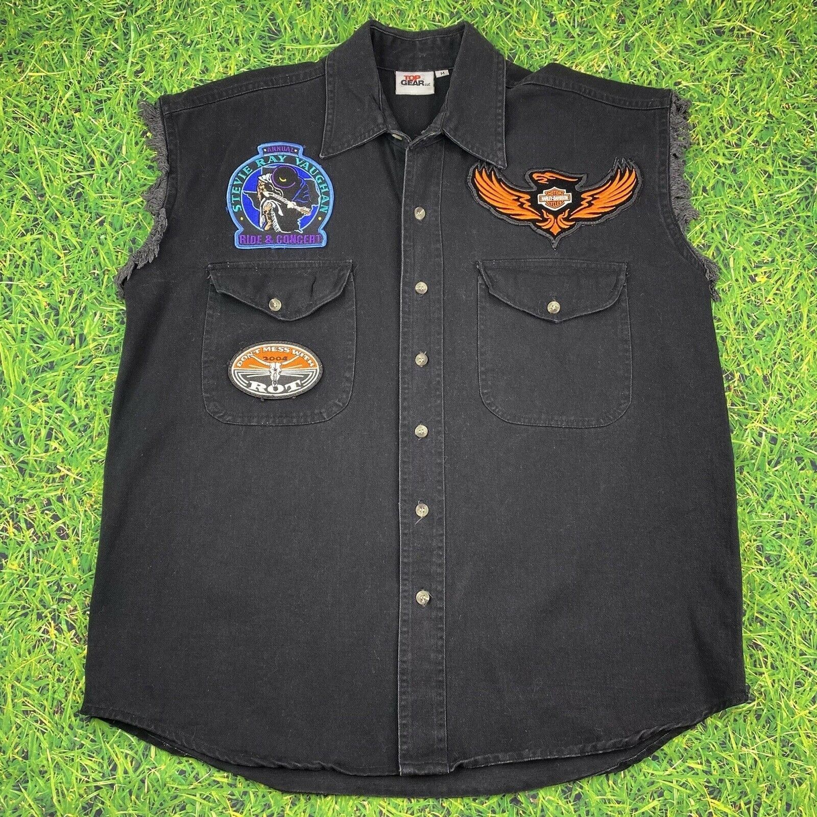 Harley Davidson Harley Davidson black Denim Vest sz M Stevie Ray ...