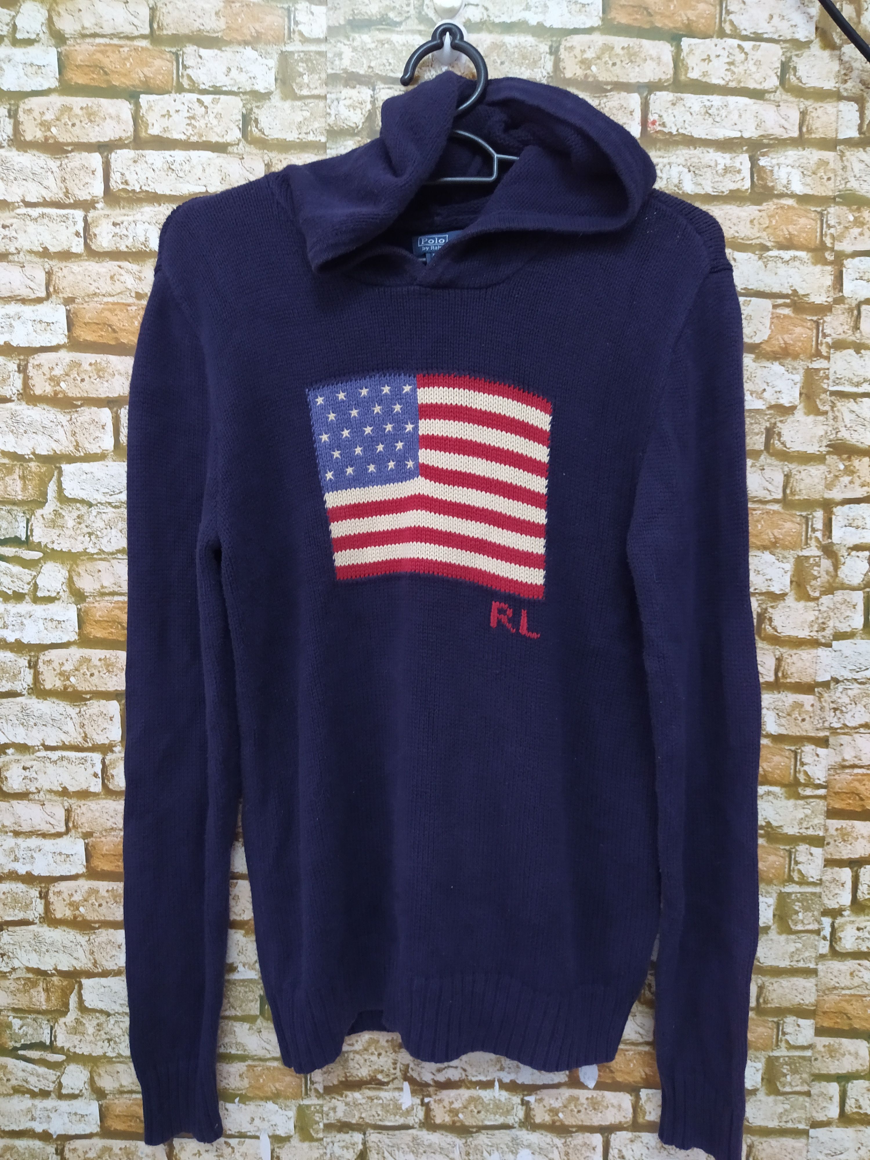 Polo Ralph Lauren × Vintage POLO RALPH LAUREN HOODIE FLAG KNITWEAR (B934) Size US L / EU 52-54 / 3 - 1 Thumbnail