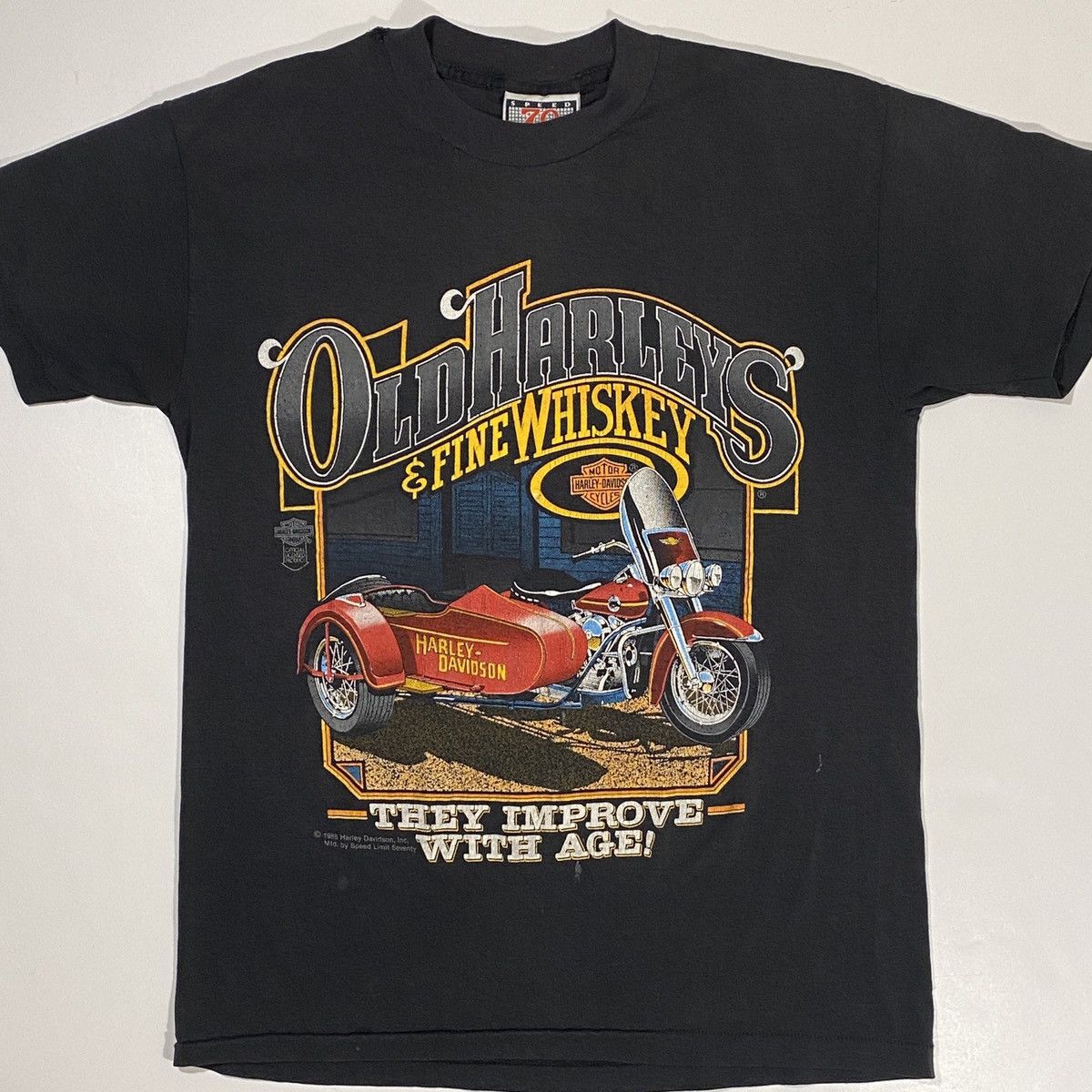 Harley Davidson × Vintage 88’ 3D emblem Harley Davidson Old Harleys & Fine Whiskey Tee Size US M / EU 48-50 / 2 - 1 Thumbnail