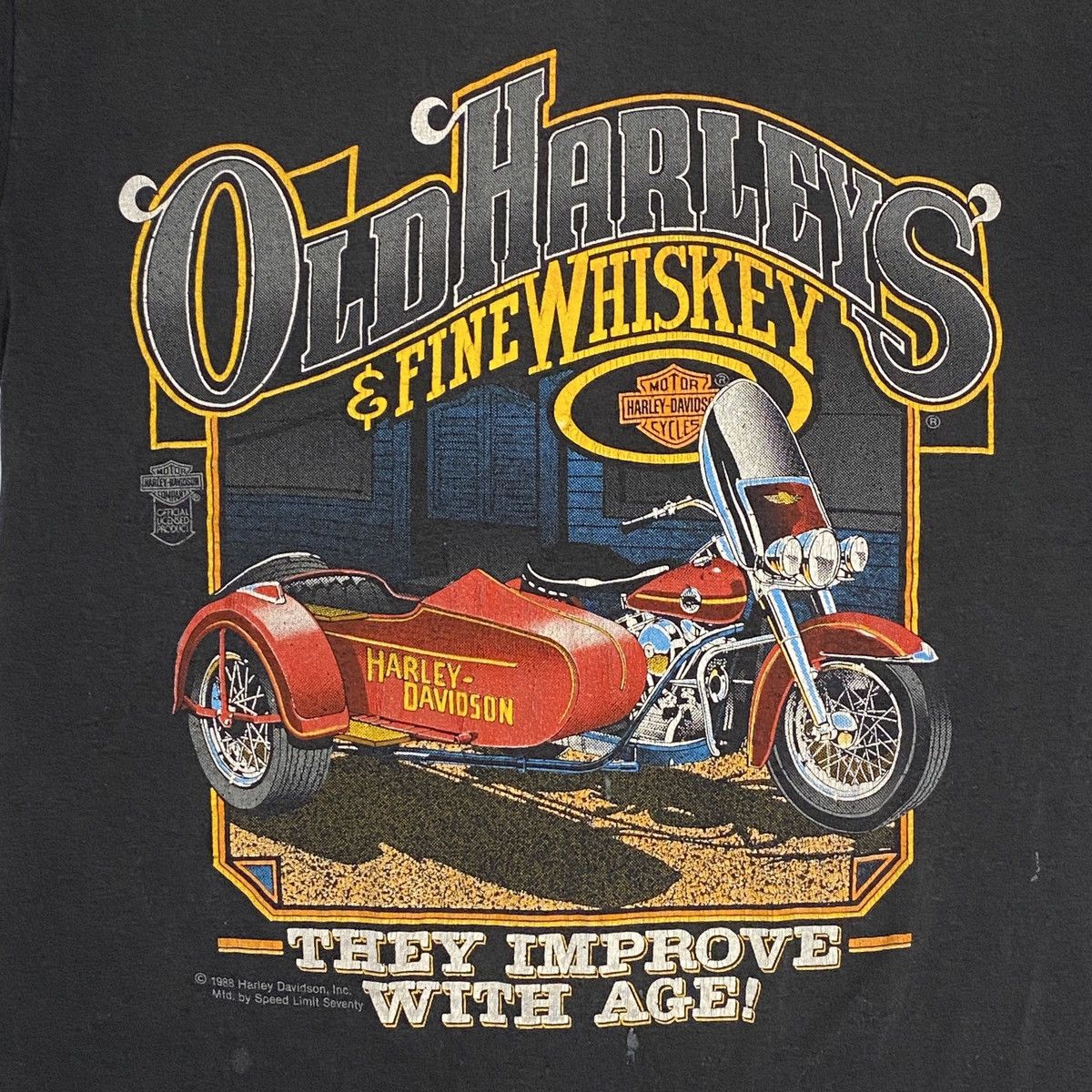 Harley Davidson × Vintage 88’ 3D emblem Harley Davidson Old Harleys & Fine Whiskey Tee Size US M / EU 48-50 / 2 - 2 Thumbnail