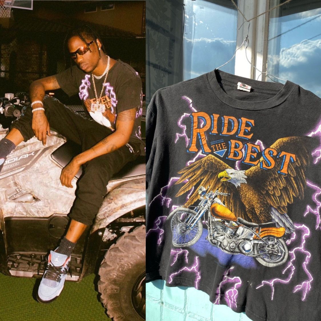 Travis Scott Vintage American Thunder T-shirt Lightning All Over