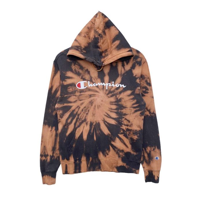 Vintage CHAMPION HOODIE BLEACH WASH TIE DYE MEDIUM SIZE | Grailed