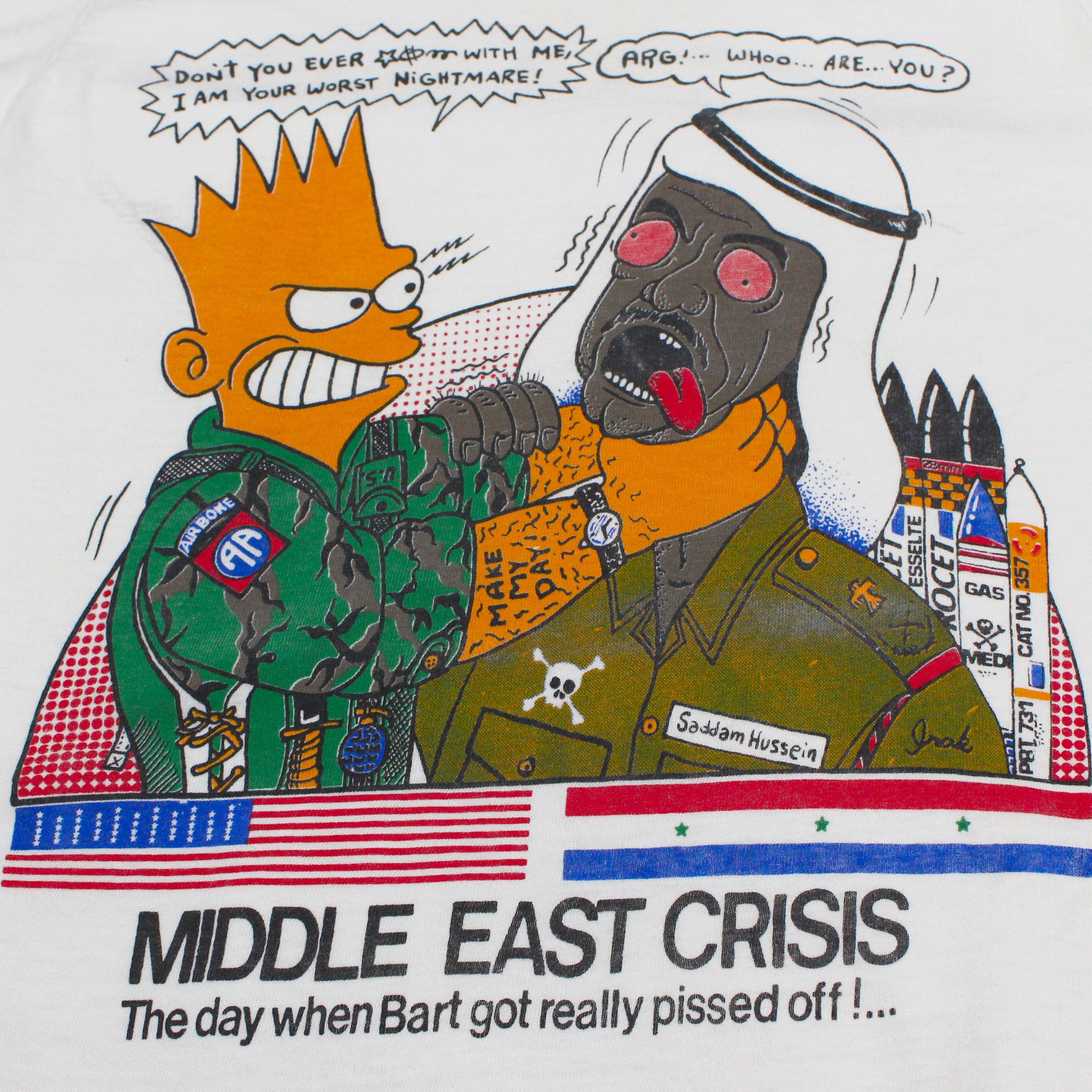Cartoon Network VTG Bart Simpson Bootleg Saddam Hussein Comic 90s Tee Shirt Size US XS / EU 42 / 0 - 1 Thumbnail