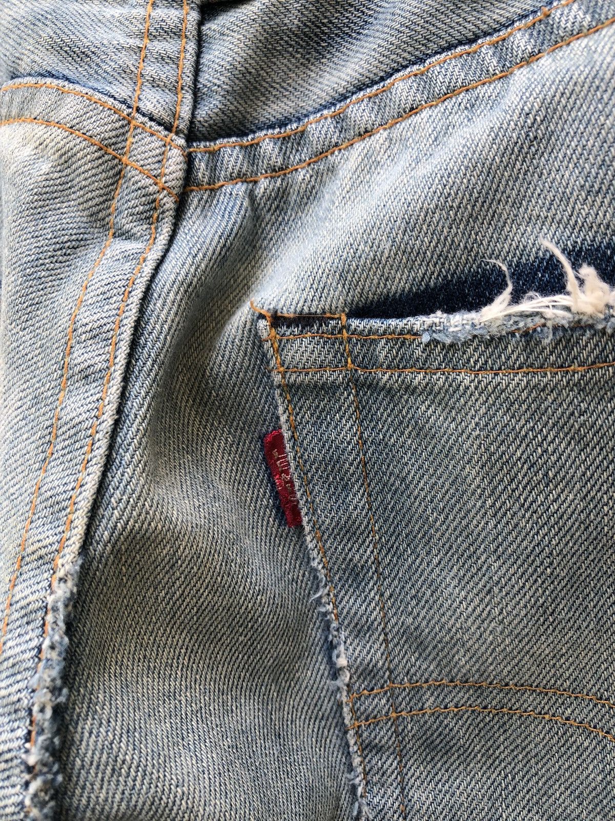 Levi's Vintage Clothing 2005 Levi’s E Rips Selvedge Denim Ripped Off Leg Jeans Size US 32 / EU 48 - 21 Thumbnail