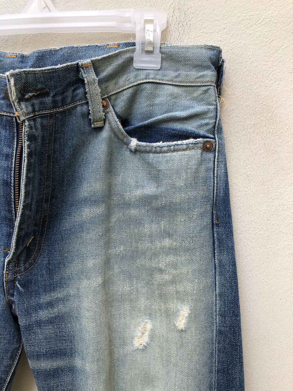 Levi's Vintage Clothing 2005 Levi’s E Rips Selvedge Denim Ripped Off Leg Jeans Size US 32 / EU 48 - 11 Thumbnail