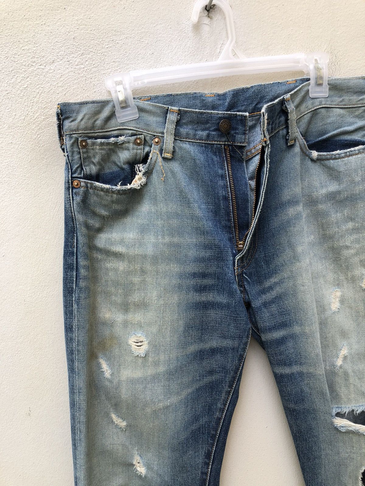 Levi's Vintage Clothing 2005 Levi’s E Rips Selvedge Denim Ripped Off Leg Jeans Size US 32 / EU 48 - 8 Thumbnail
