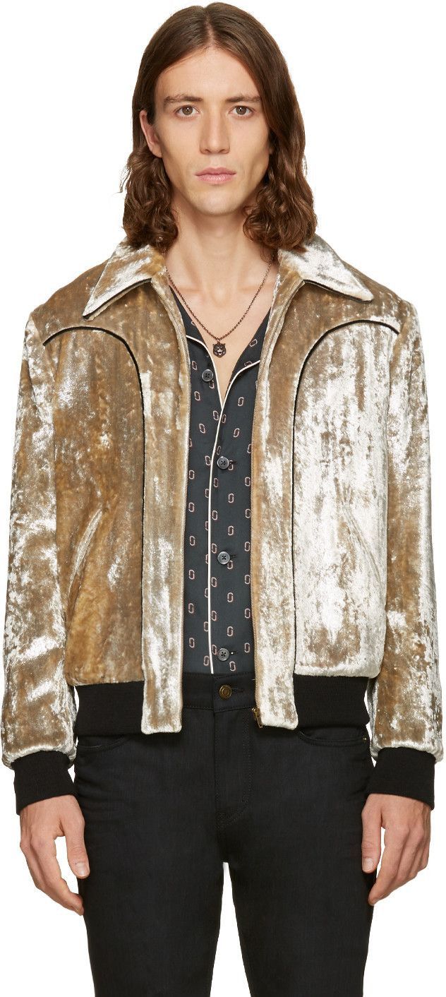 image of Hedi Slimane x Saint Laurent Paris Aw16 Silver Velvet Lamé Western Jacket 46, Men's (Size Small)