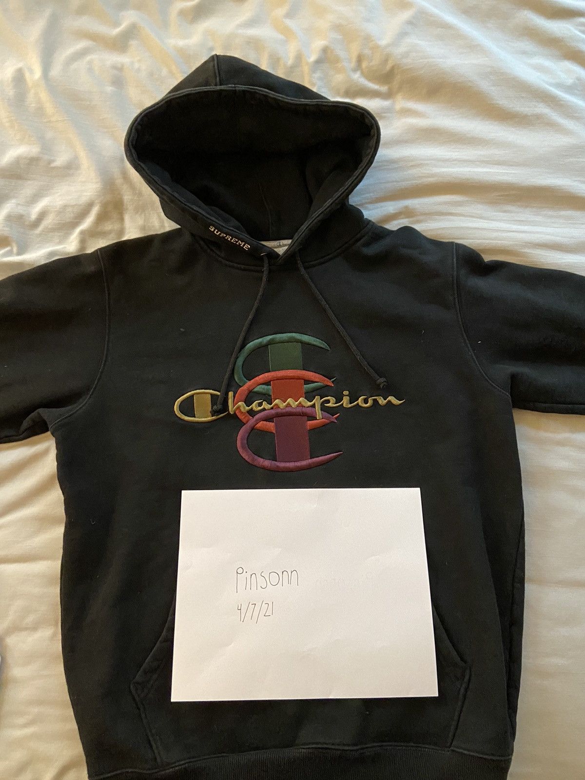 Supreme champion hoodie stacked on sale c