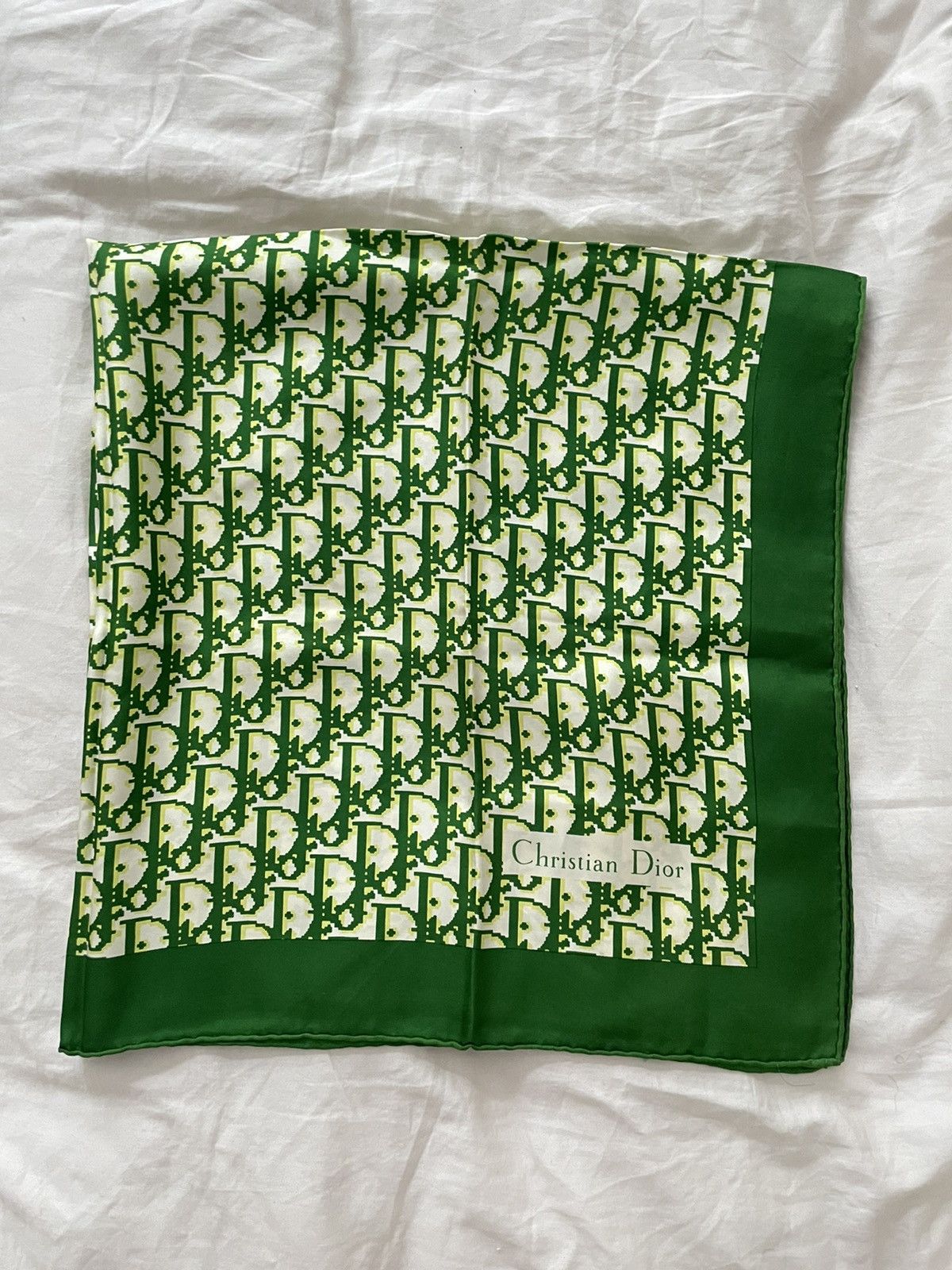 Dior Christian Dior Trotter diorissimo Monogram Green silk scarf