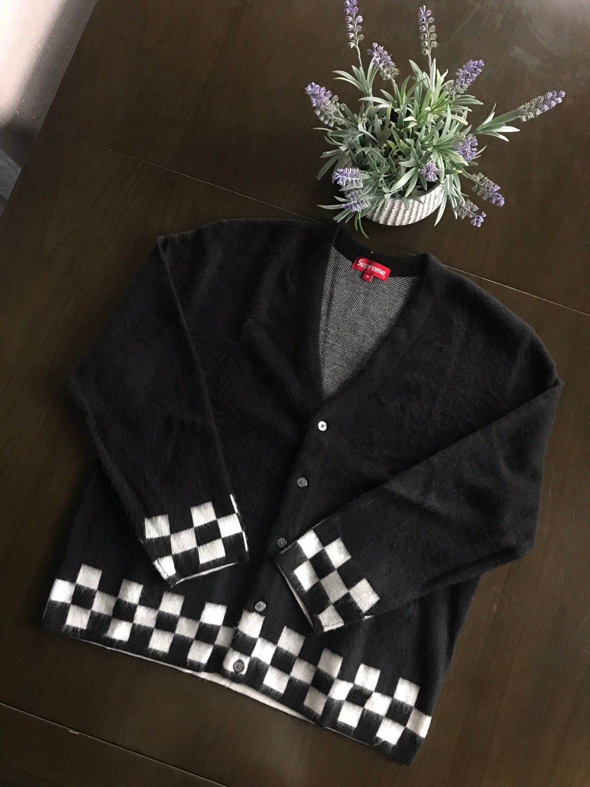 Supreme Supreme Brushed Checkerboard Cardigan Black | Grailed