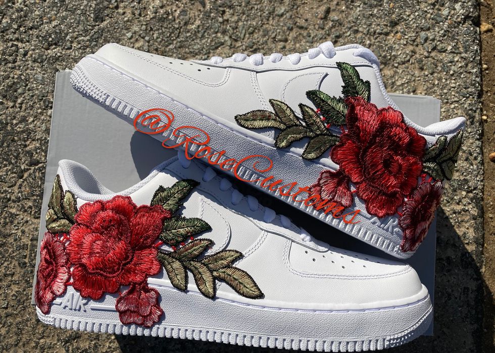 Custom Nike Air Force 1 Red Rose - Custom Nike Shoes