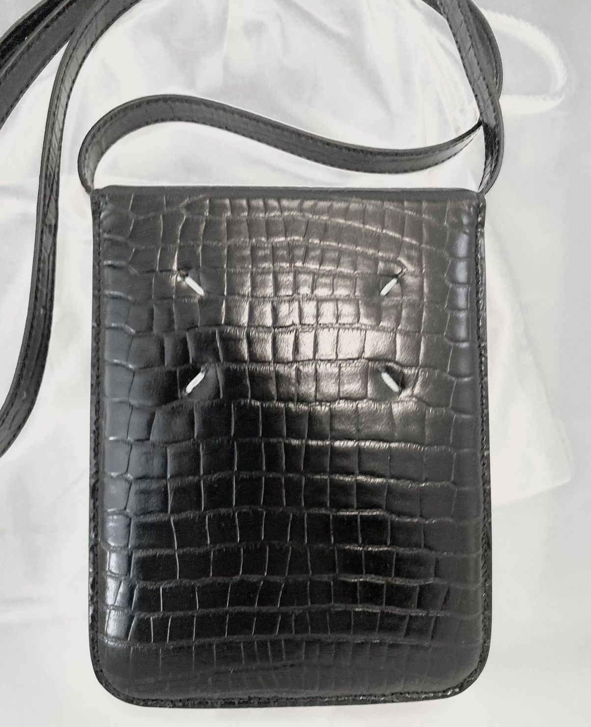 Maison Margiela Crocodile Embossed Leather Shoulder Bag [BLACK] Size ONE SIZE - 2 Thumbnail