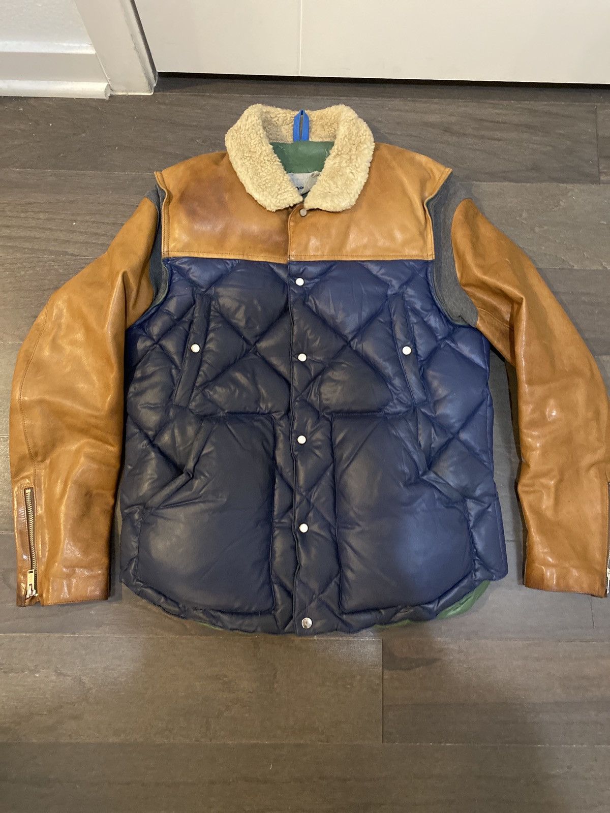 image of Undercover Aw/12 Leather Puffer Jacket in Blue, Men's (Size Small)