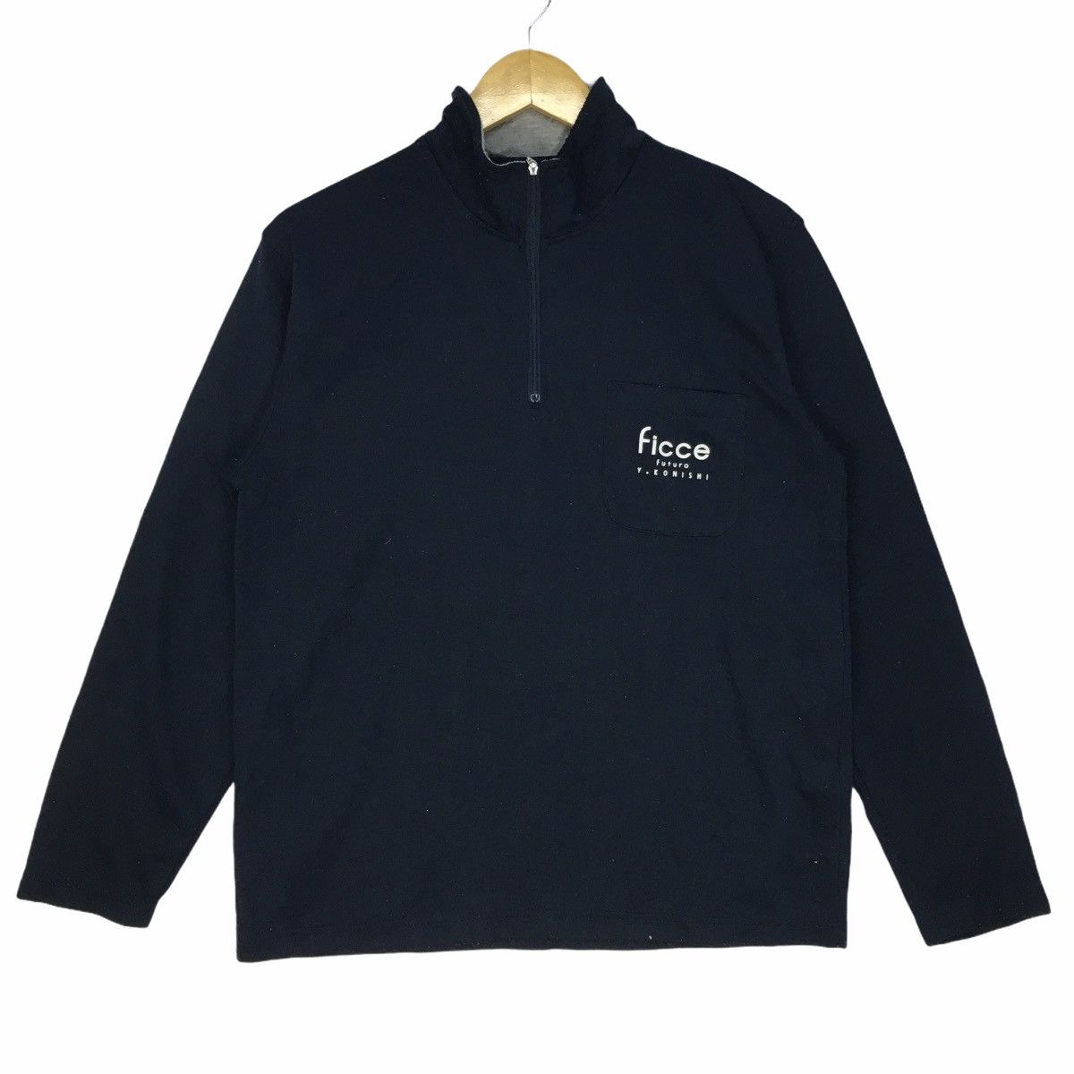 Vintage Ficce Futuro Y. Konishi Half Zip Navy Blue Sweatshirt L Size