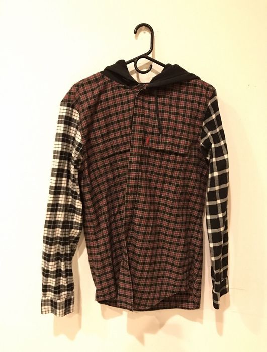 Supreme FW14 HOODED MIXED FLANNEL BUTTON UP SHIRT | Grailed