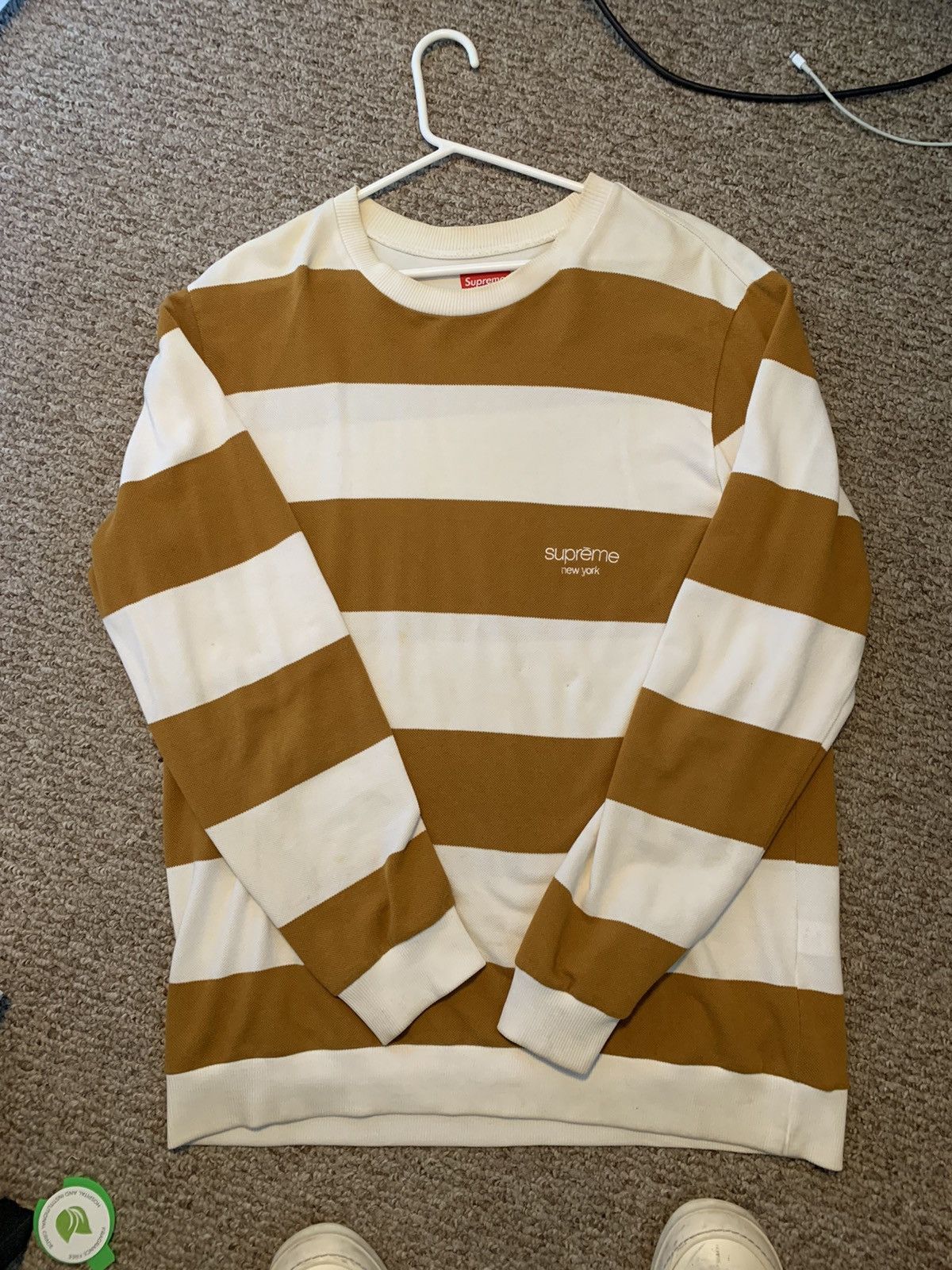Supreme Classic Logo Striped Rib Crewneck (FW14)